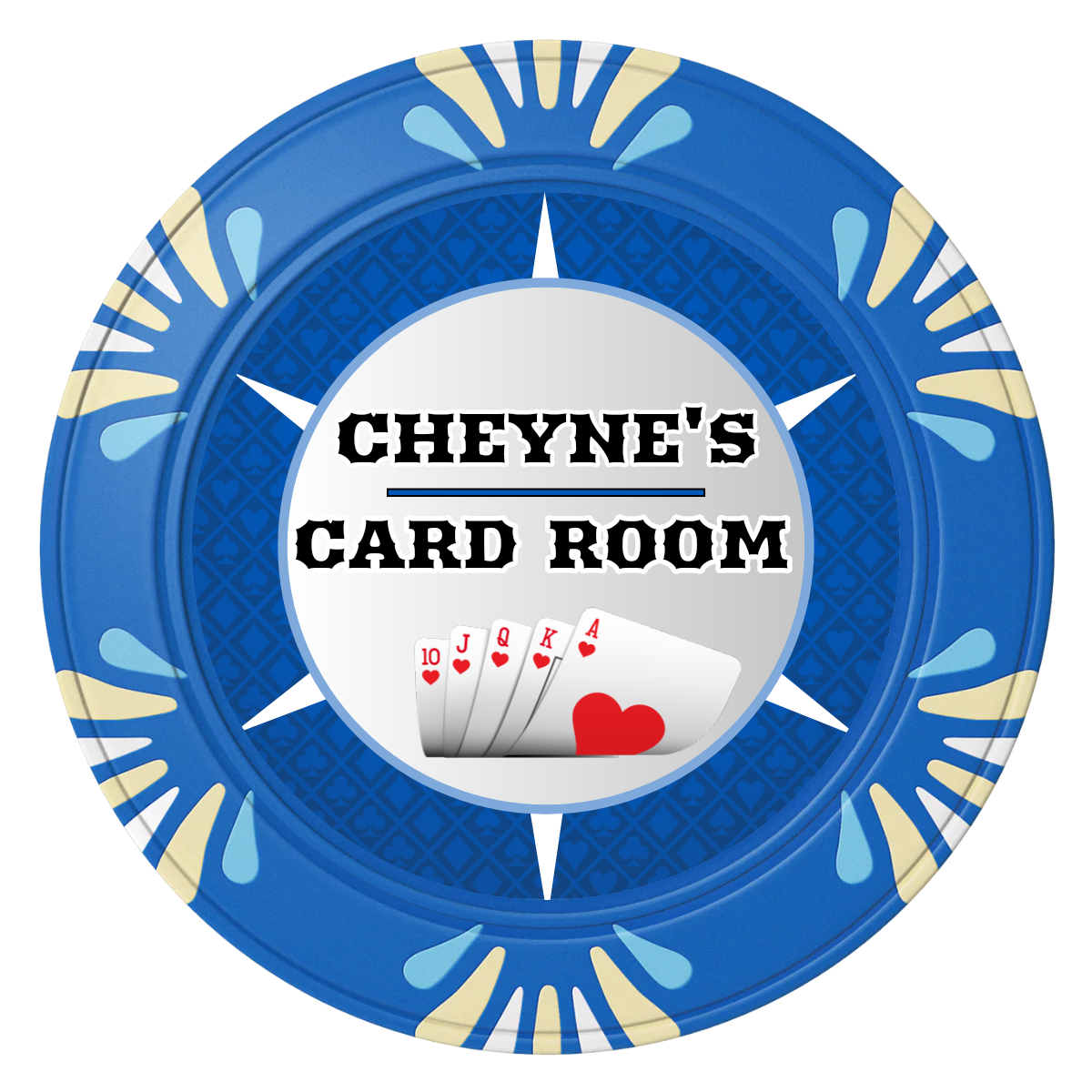 Cheyne's Card Room Clay Poker Chips - Blue / Macau / 40mm - Front