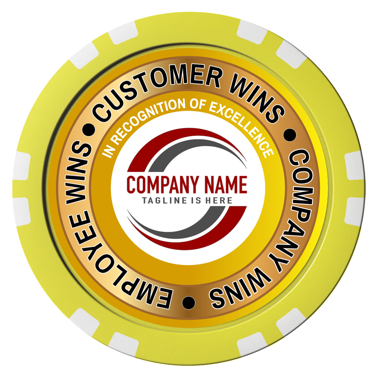 Gold Standard Composite Poker Chips - Yellow / Double Stripe - Front