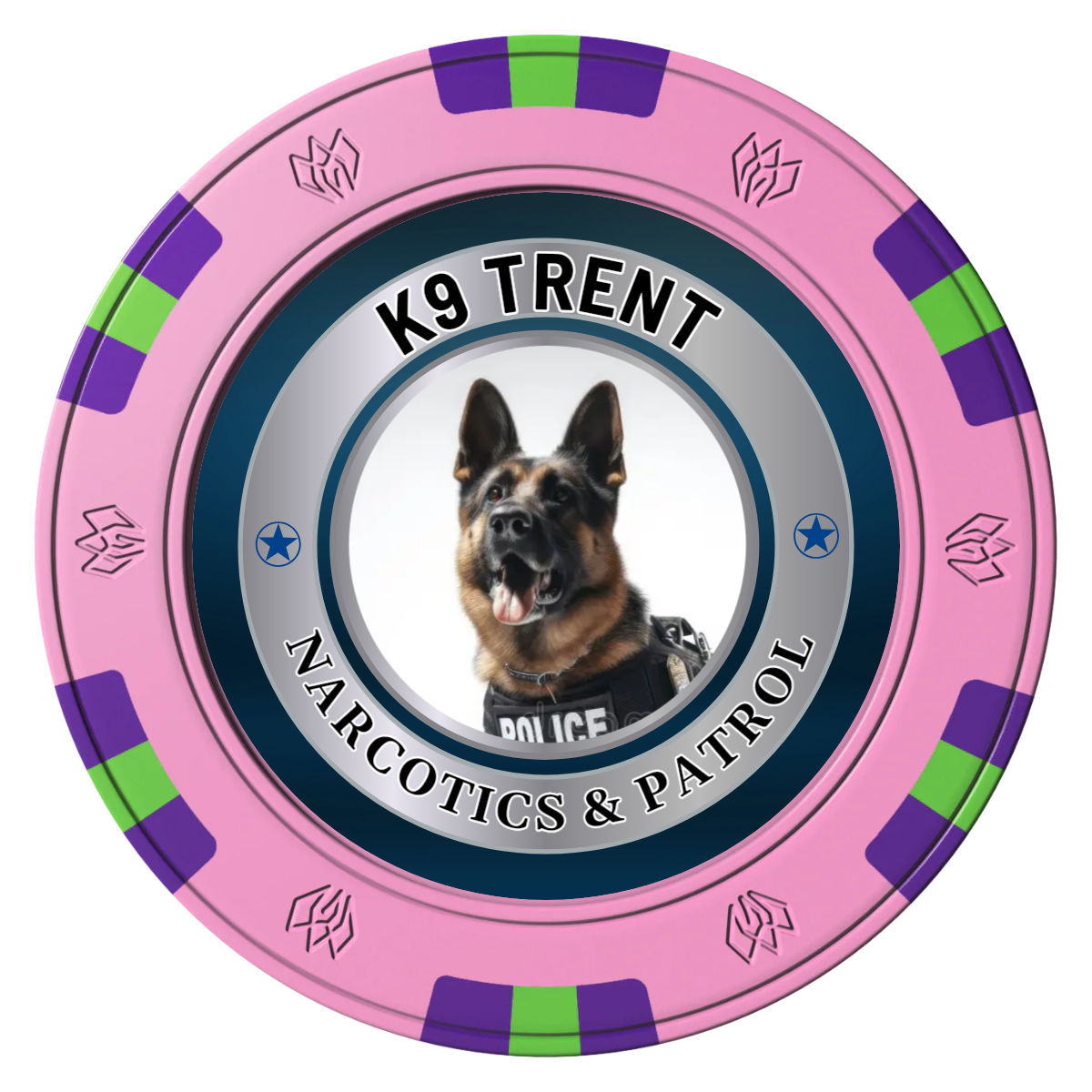 K-9 Trent Clay Poker Chips - Pink / 6 Spot Gem / 43mm - Front