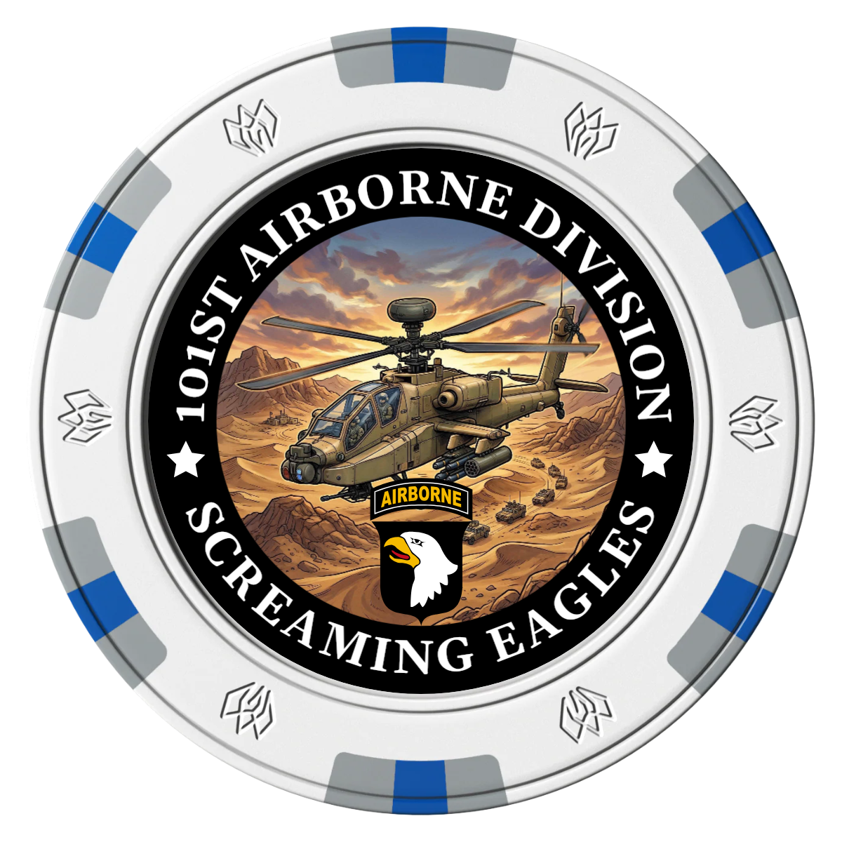Army Airborne Clay Poker Chips - White / 6 Spot Gem / 43mm - Front