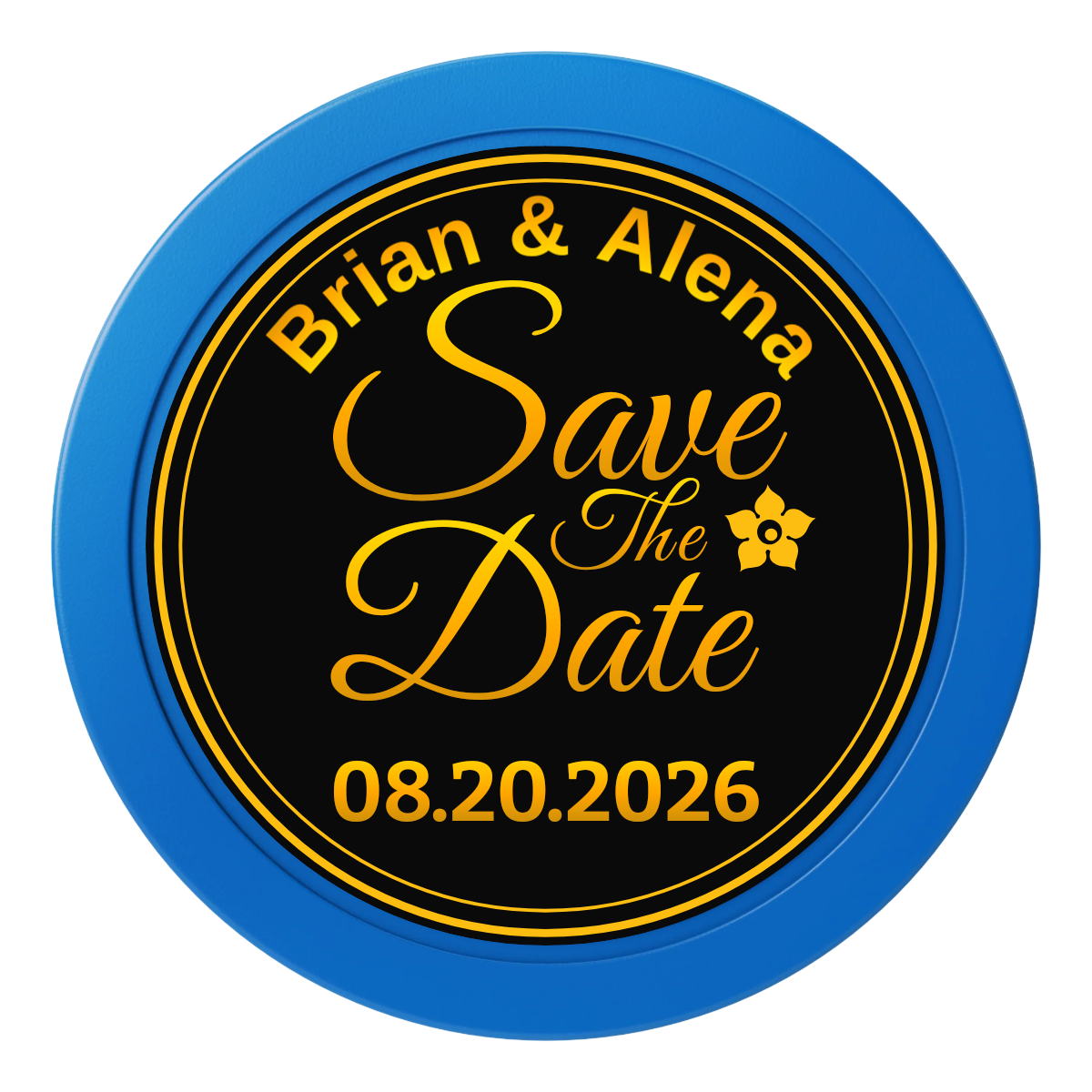 Save the Date Text 2" Oversized Poker Chips - Blue - Front