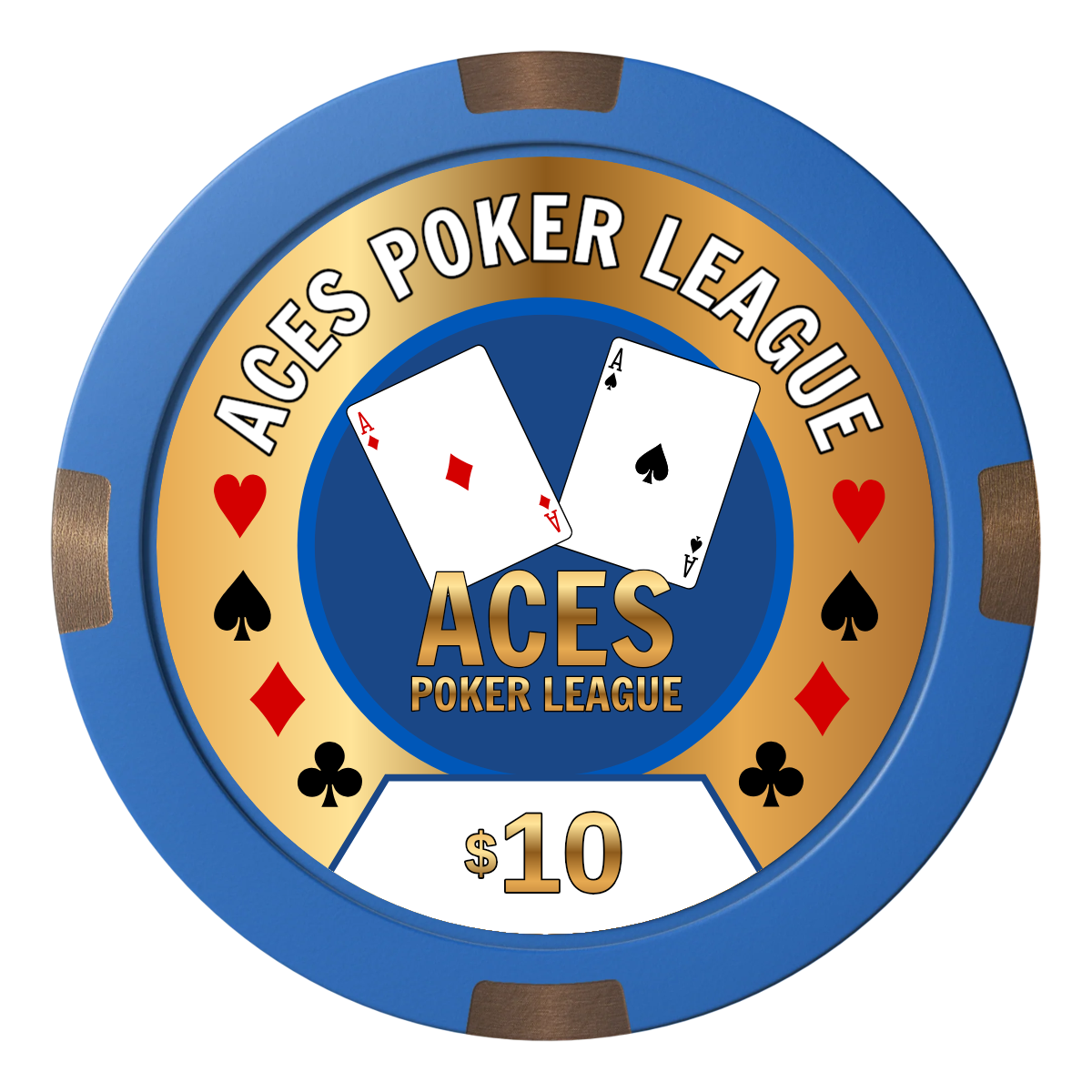 Aces Poker League Composite & Metal Hybrid Poker Chips - Blue - Front