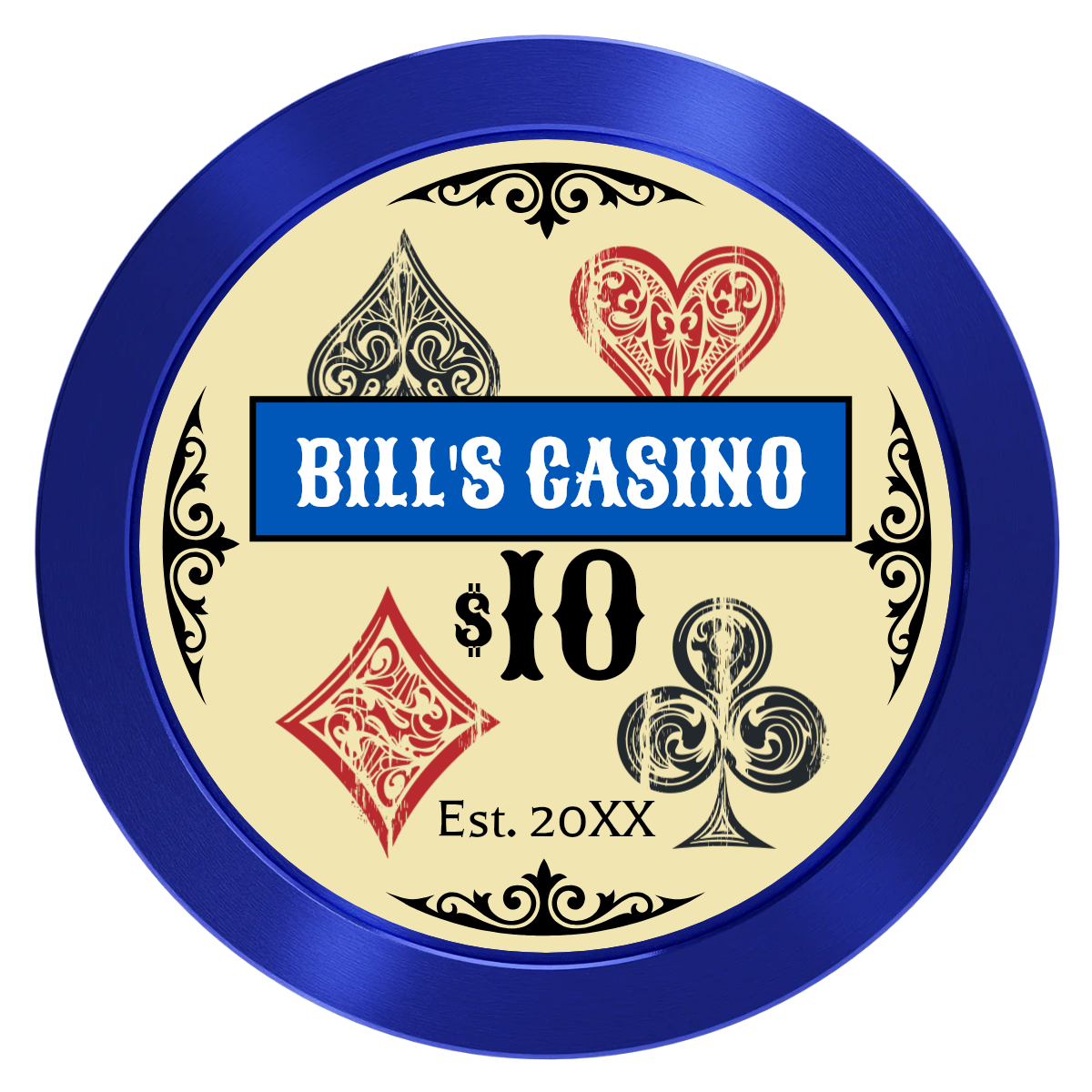 Vintage Four Suits Aluminum Poker Chips - Blue - Front