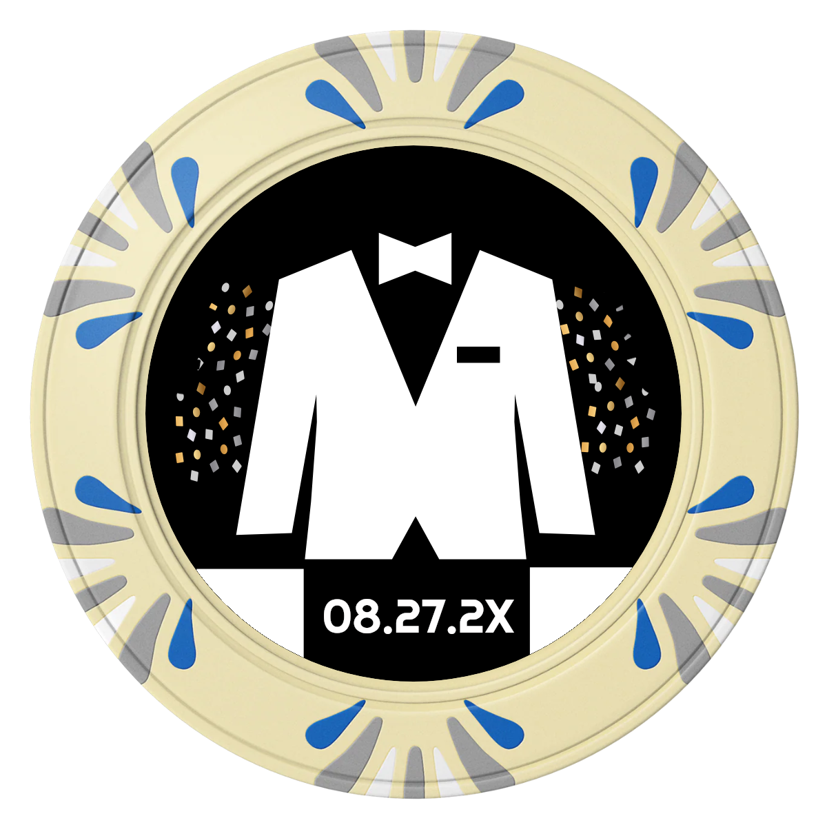 Bachelor No More Bowtie Clay Poker Chips - Ivory / Macau / 40mm - Front
