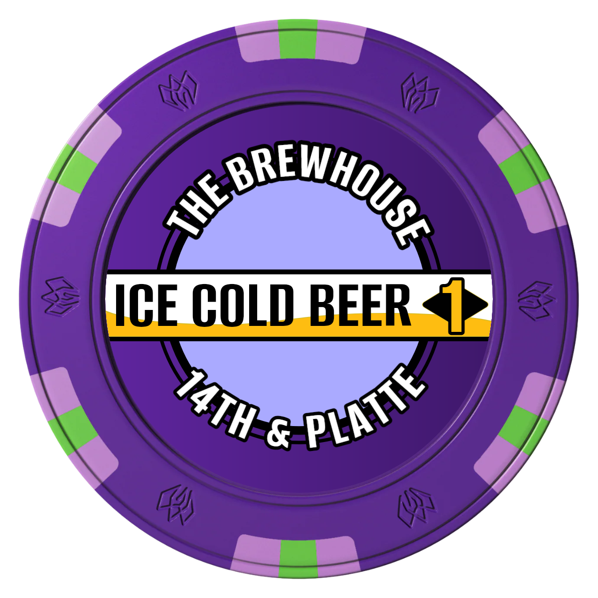 Ice Cold Beer Drink Token Clay Poker Chips - Purple / 6 Spot Gem / 40mm - Front