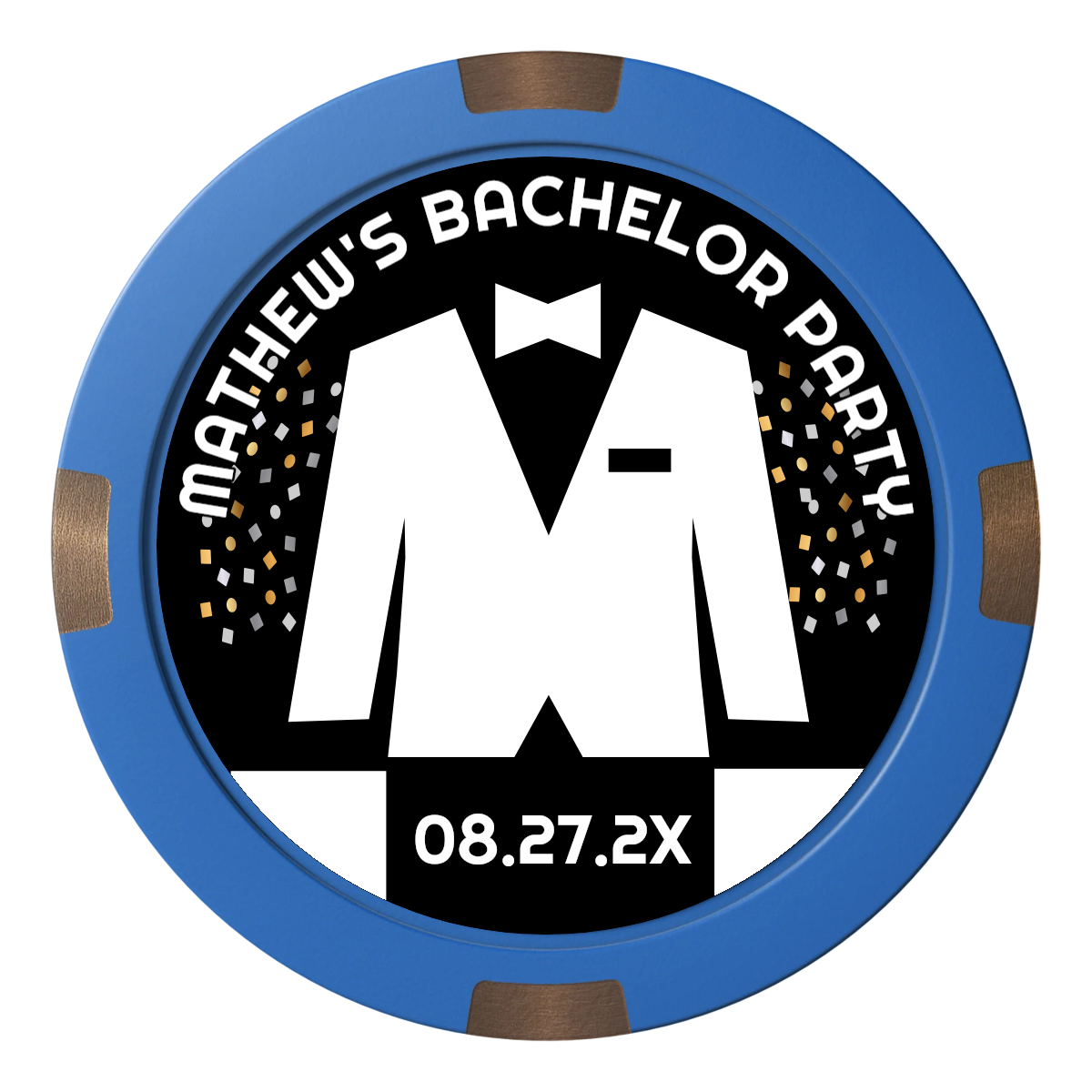 Bachelor No More Bowtie Composite & Metal Hybrid Poker Chips - Blue - Back