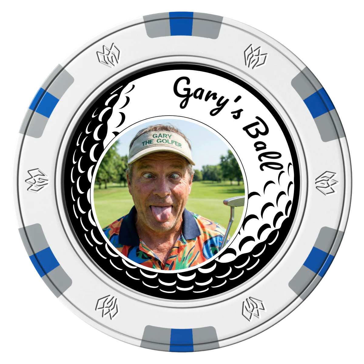 Gary's Ball Clay Poker Chips - White / 6 Spot Gem / 40mm - Front