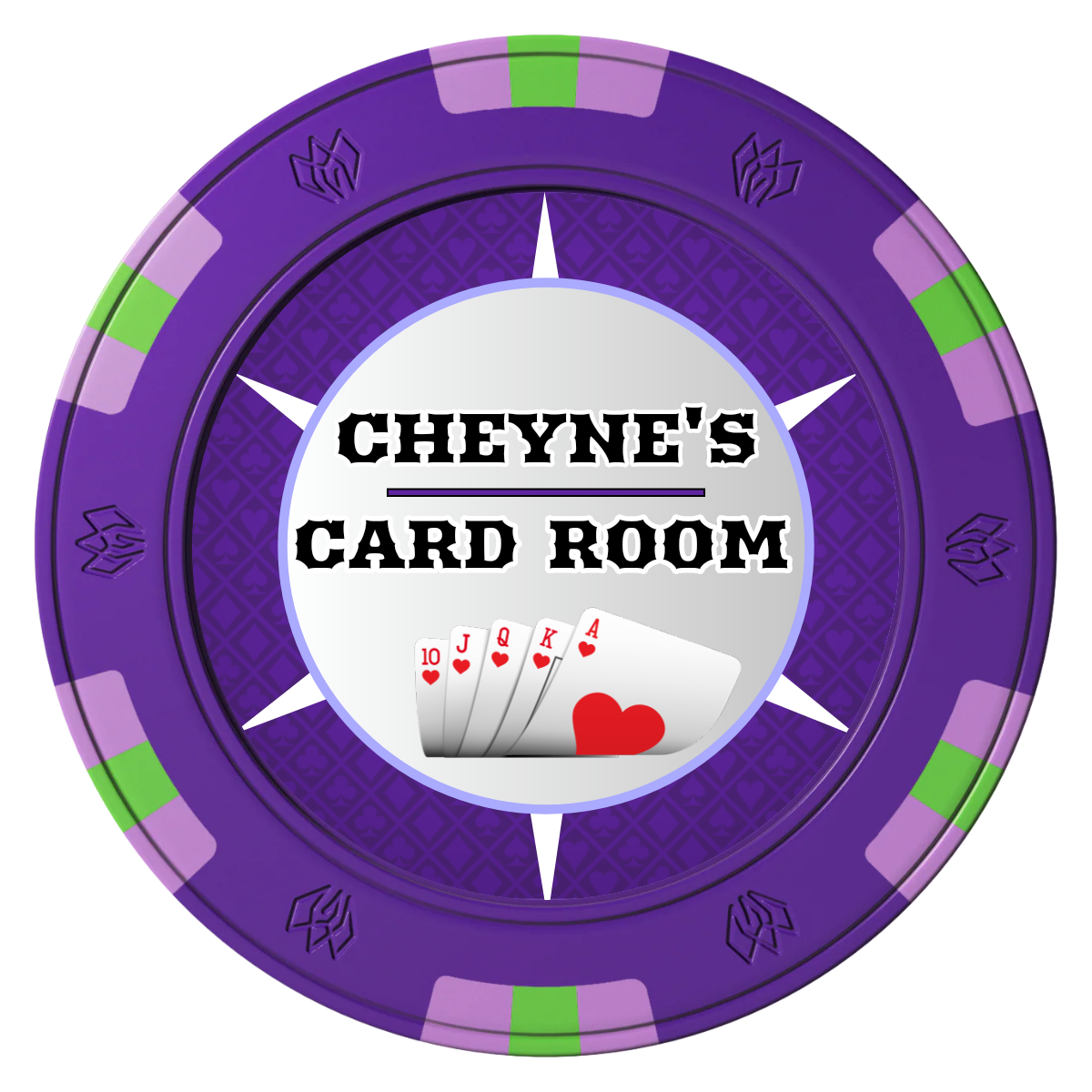 Cheyne's Card Room Clay Poker Chips - Purple / 6 Spot Gem / 43mm - Front