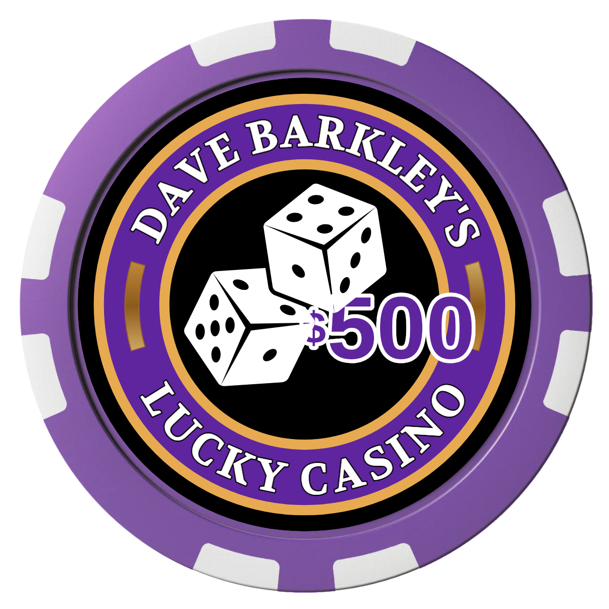 Dave's Lucky Casino Composite Poker Chips - Purple / 8 Stripe - Front