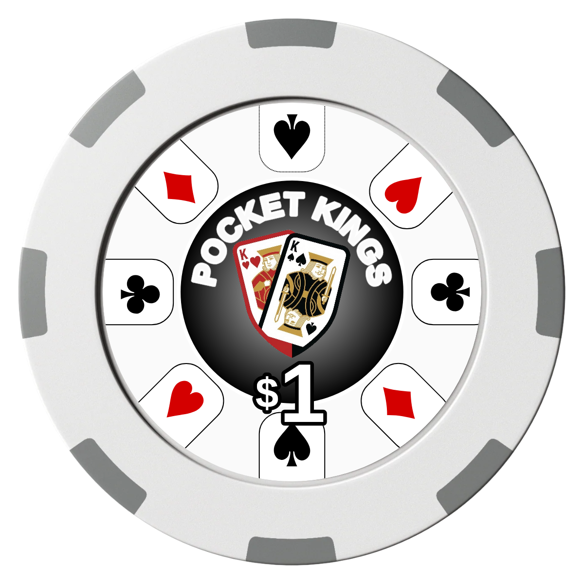 Pocket Kings Clay Poker Chips - White / 8 Spot (2 Tone) / 40mm - Front