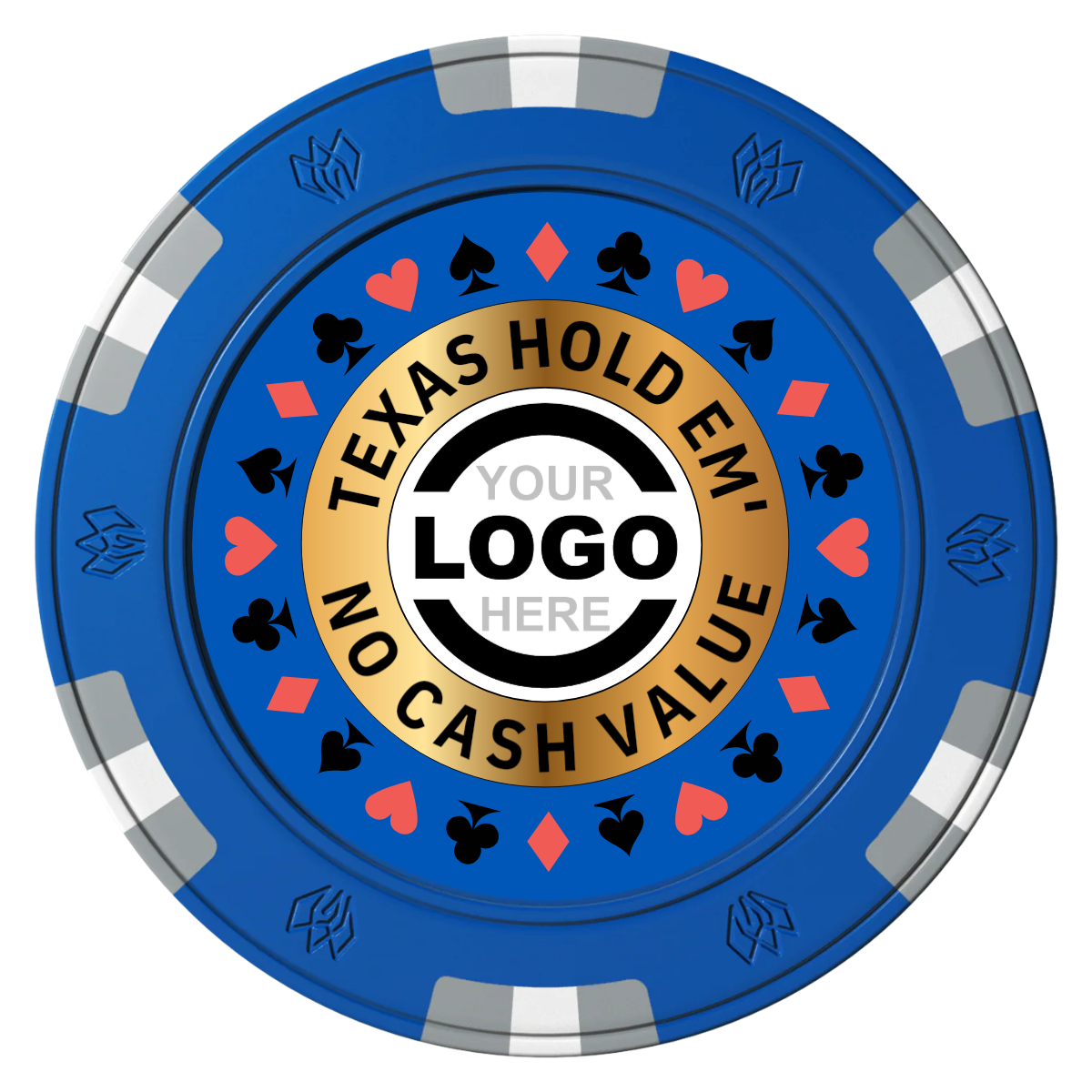 Texas Hold Em' Clay Poker Chips - Blue / 6 Spot Gem / 43mm - Front