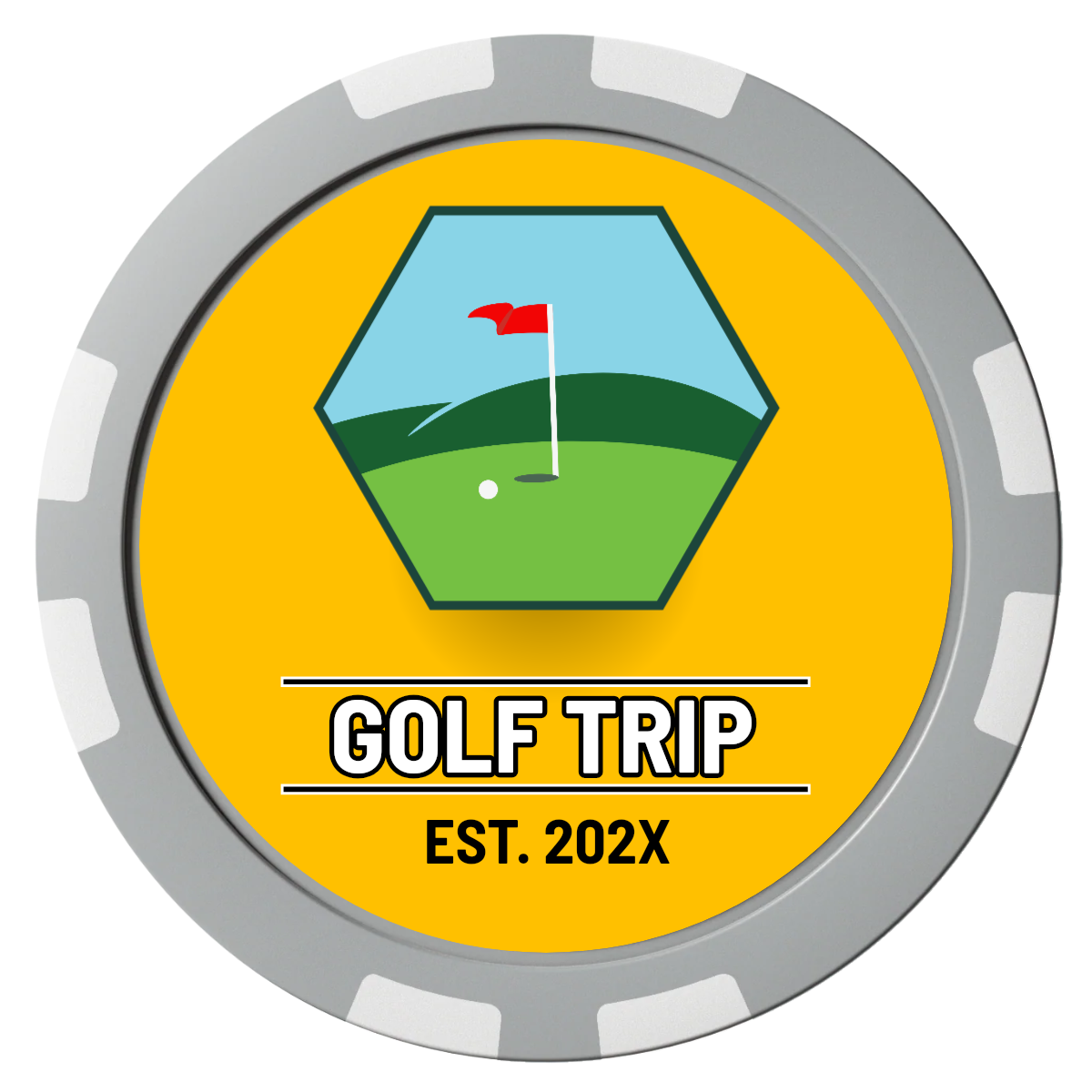 Golf Trip #001 Composite Poker Chips - Gray / 8 Stripe - Front