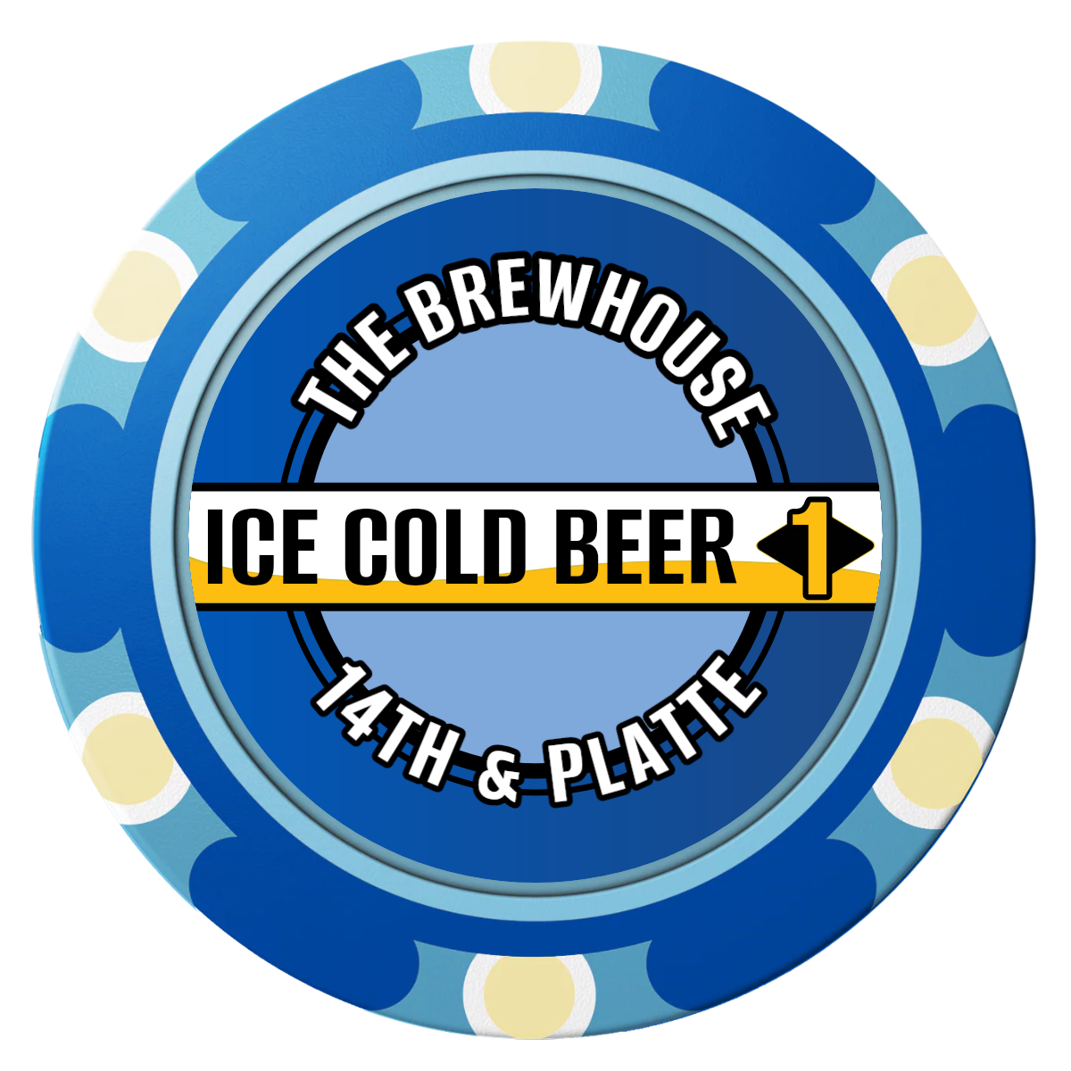 Ice Cold Beer Drink Token Clay Poker Chips - Blue / Monte Carlo / 40mm - Front