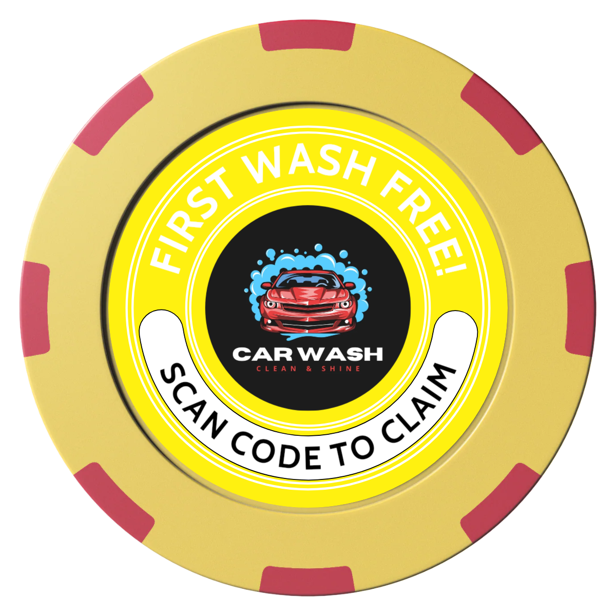 Car Wash Promotion Clay Poker Chips - Yellow / 8 Spot (2 Tone) / 40mm - Front