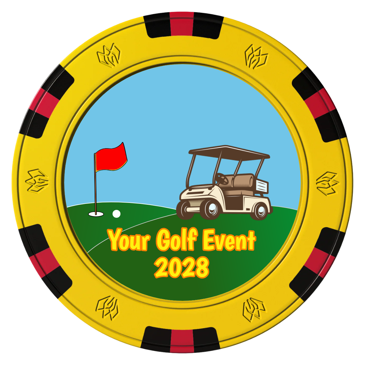 Going Golfing Today Clay Poker Chips - Yellow / 6 Spot Gem / 43mm - Front