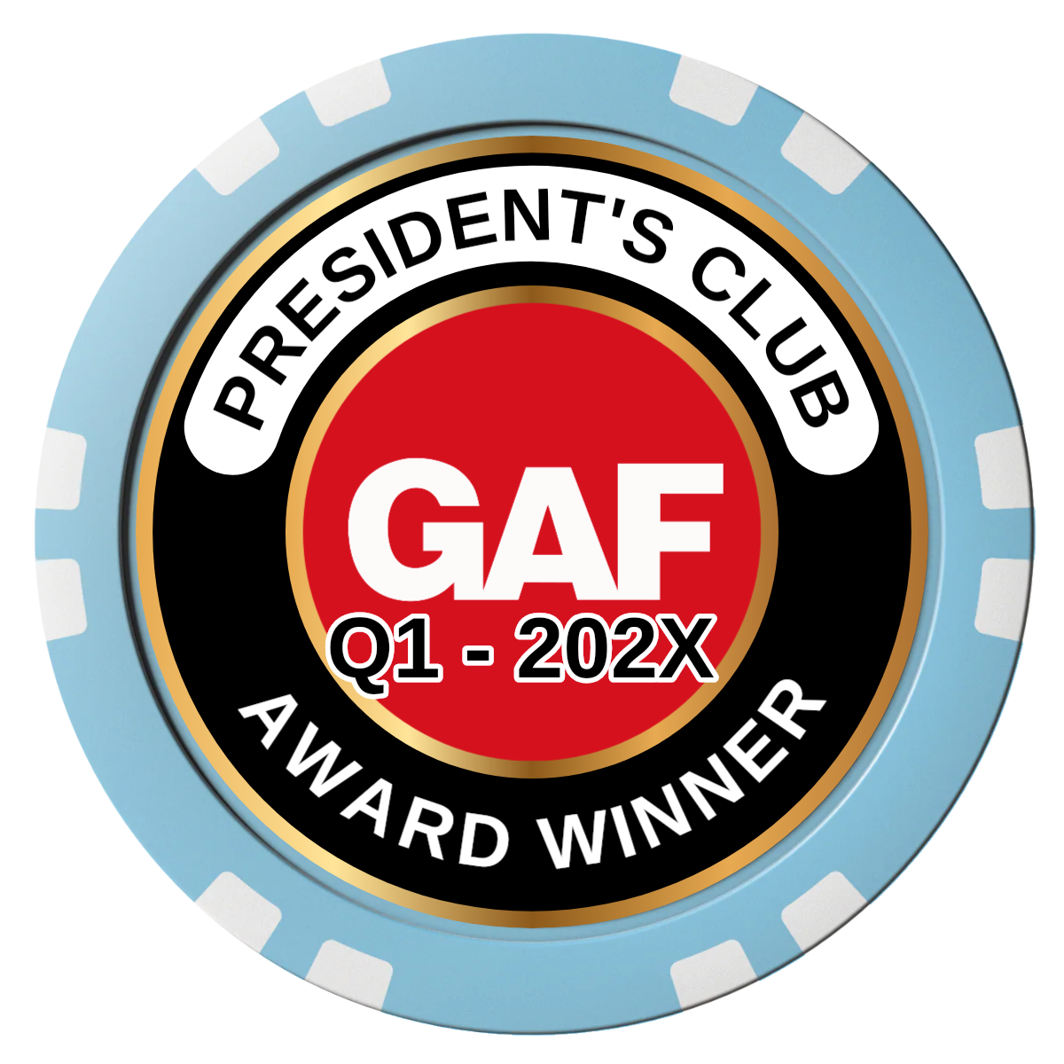 President's Club Composite Poker Chips - Light Blue / Double Stripe - Front