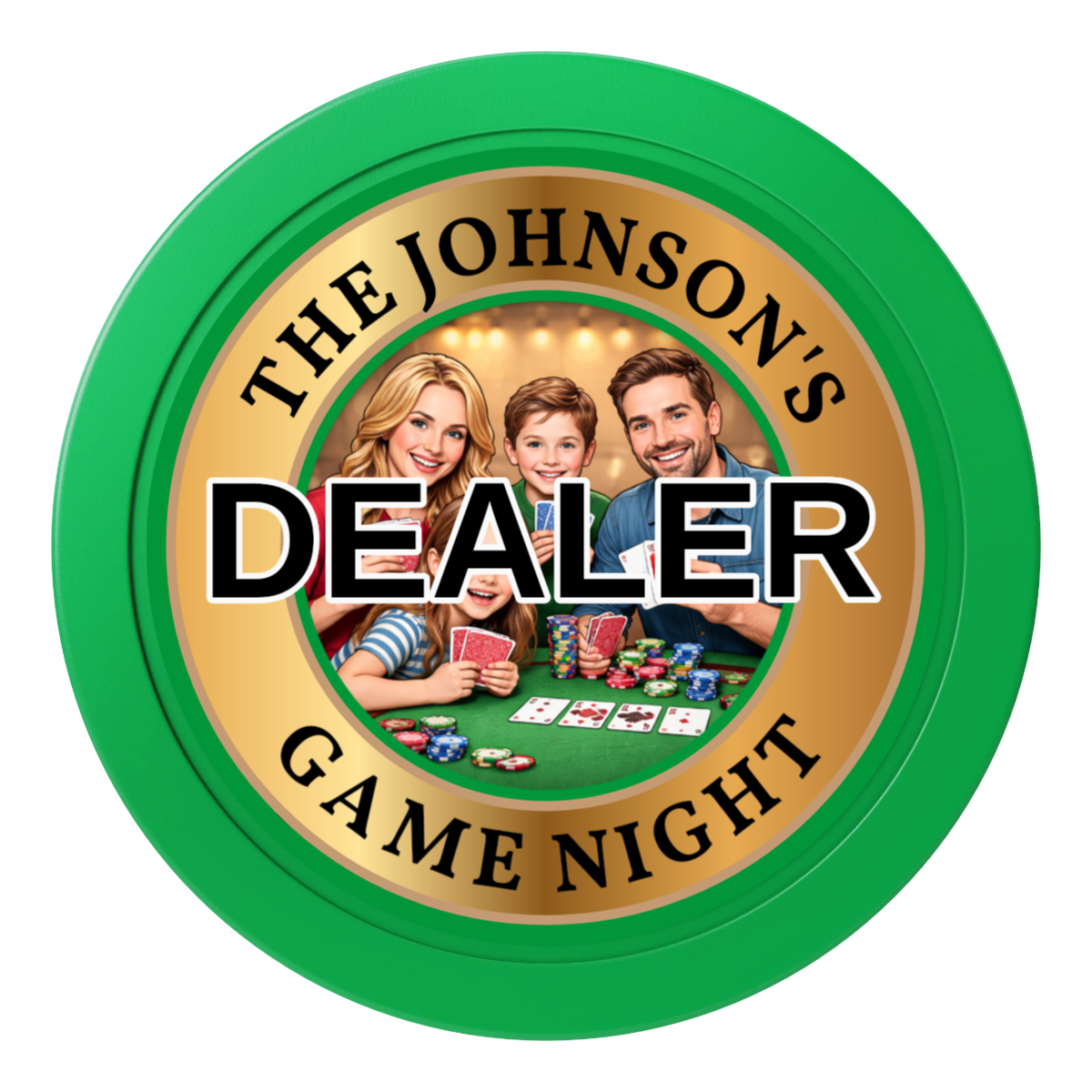 Family Game Night 2" Composite Dealer Button - Green - Front
