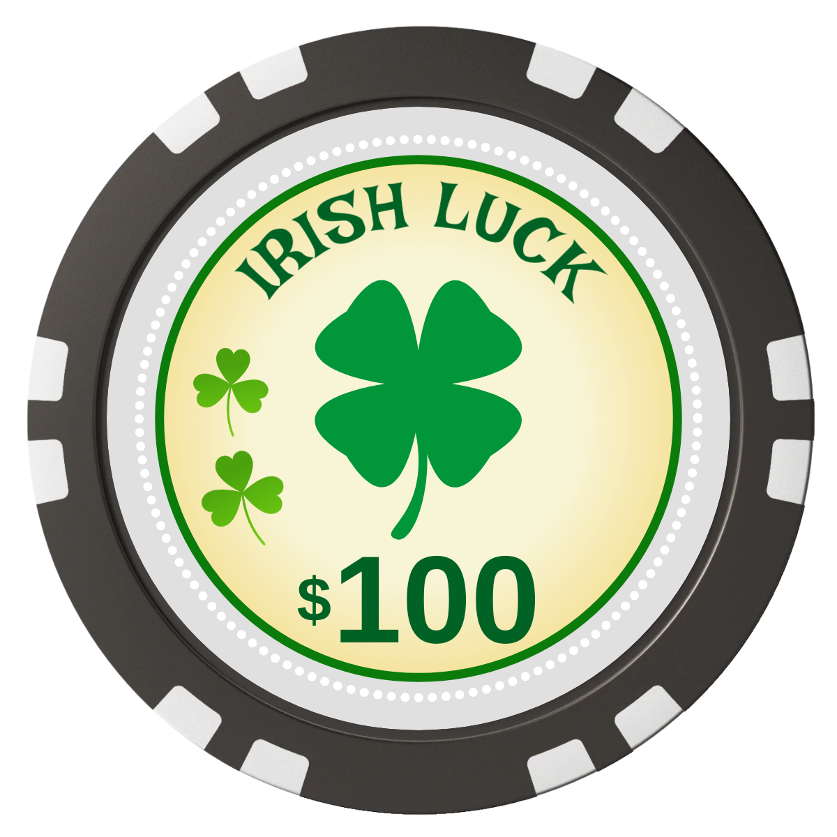 Irish Luck Composite Poker Chips - Black / Double Stripe - Front
