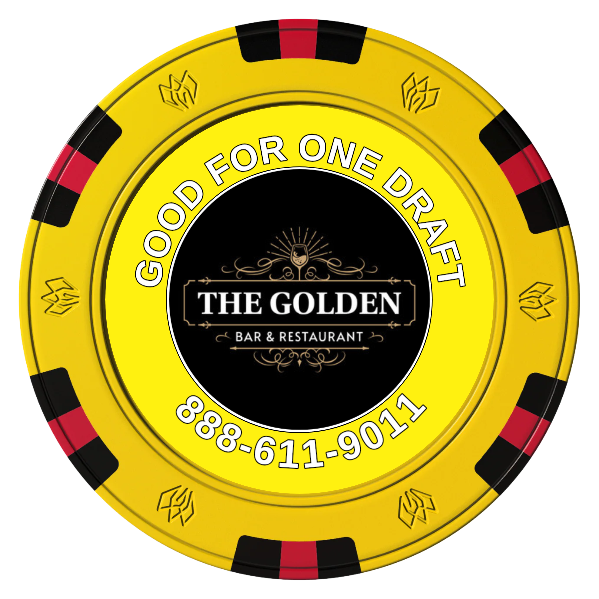 Branded Logo Bar Drink Token Clay Poker Chips - Yellow / 6 Spot Gem / 43mm - Front