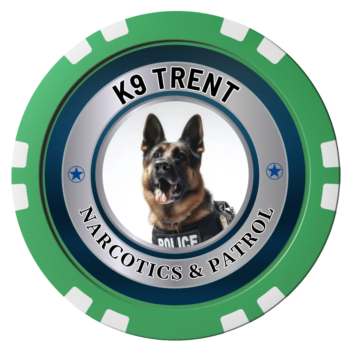 K-9 Trent Composite Poker Chips - Green / Double Stripe - Front