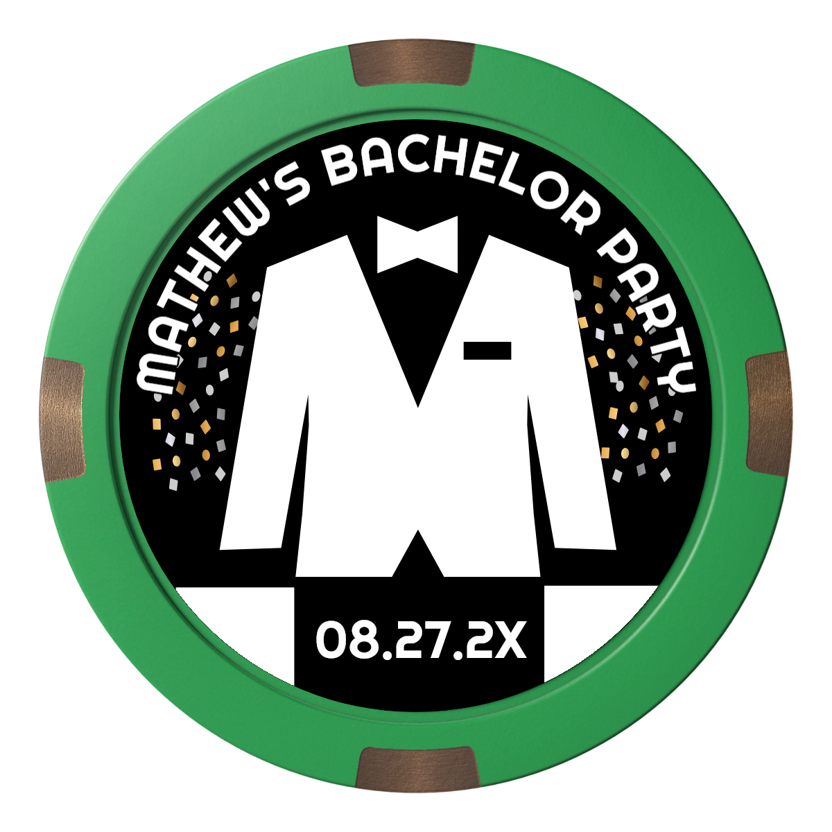 Bachelor No More Bowtie Composite & Metal Hybrid Poker Chips - Green - Front