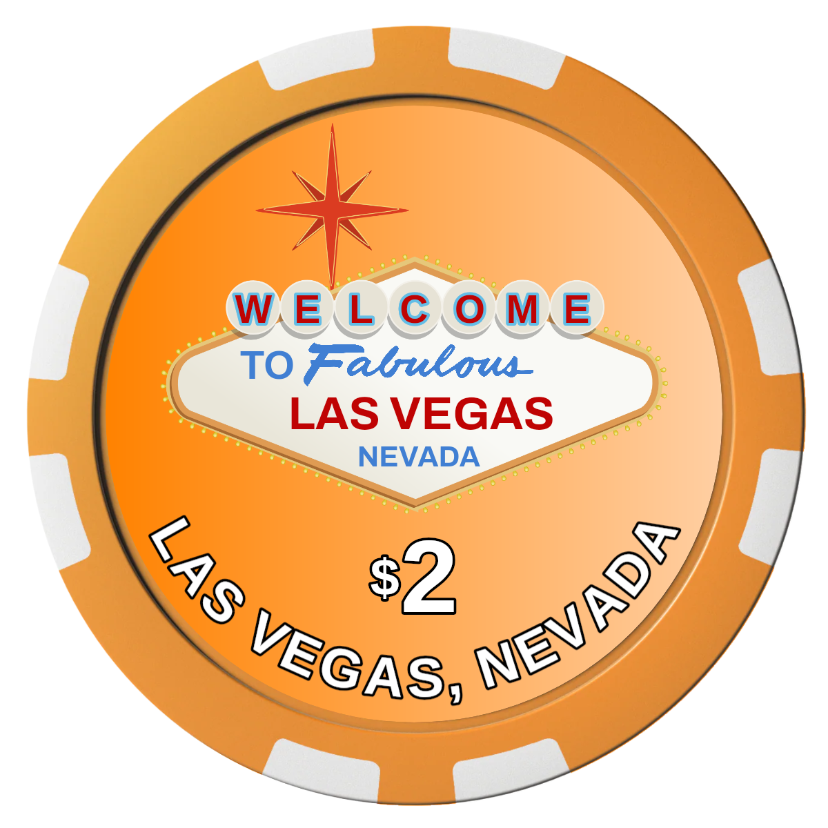 Vegas Sign Composite Poker Chips - Orange / 8 Stripe - Front