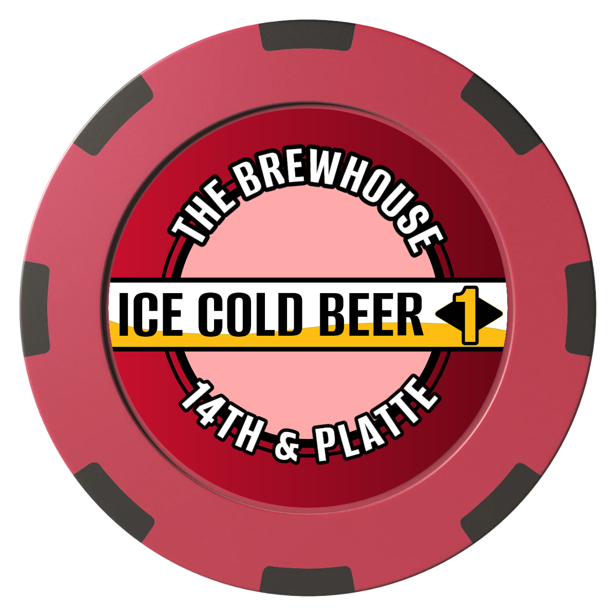 Ice Cold Beer Drink Token Clay Poker Chips - Red / 8 Spot (2 Tone) / 40mm - Front