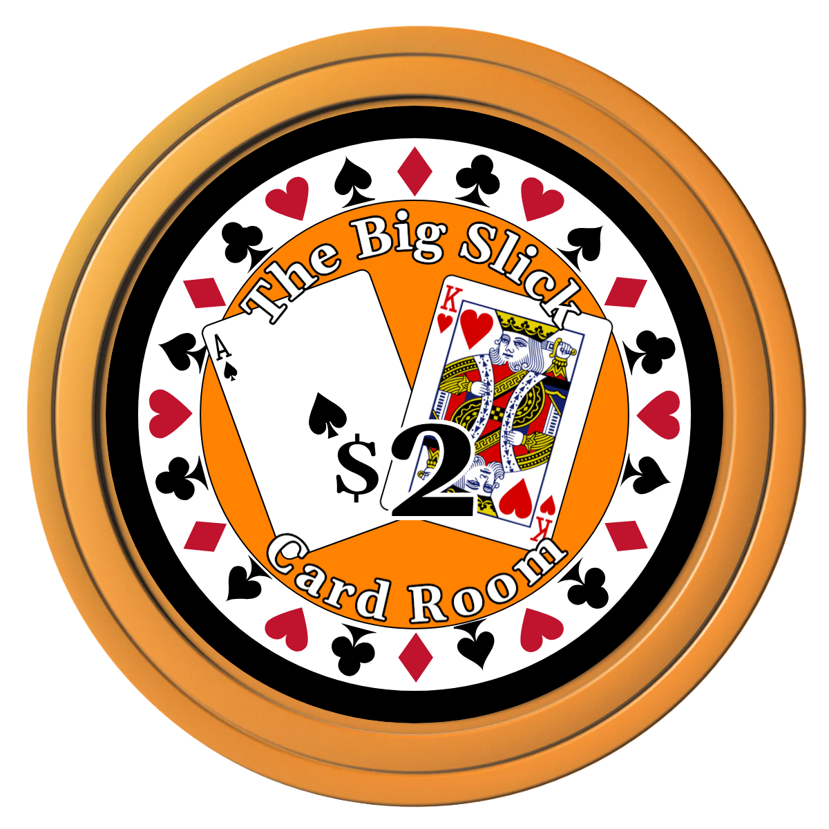 AK Big Slick Composite Poker Chips - Orange / Solid - Front