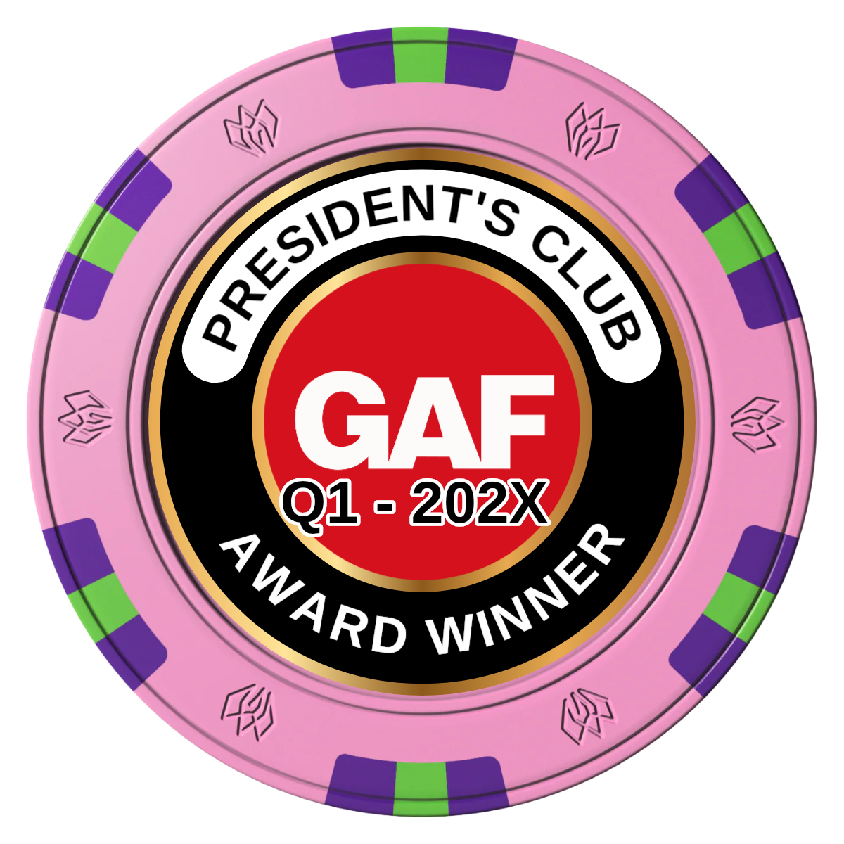 President's Club Clay Poker Chips - Pink / 6 Spot Gem / 43mm - Front