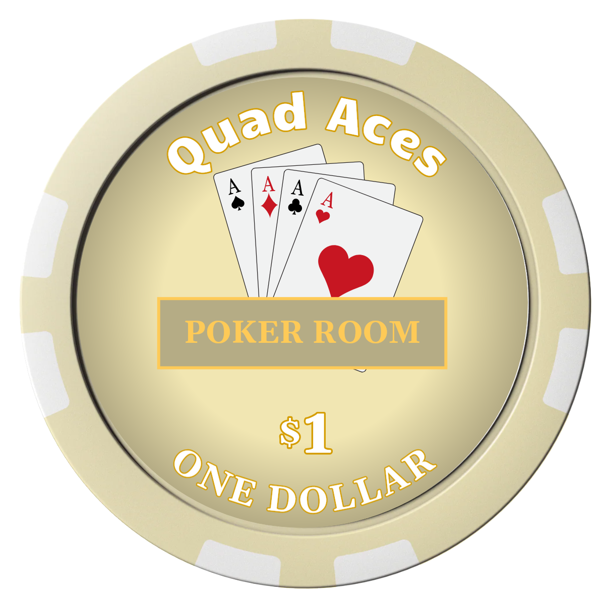 Quad Aces Composite Poker Chips - Ivory / 8 Stripe - Front