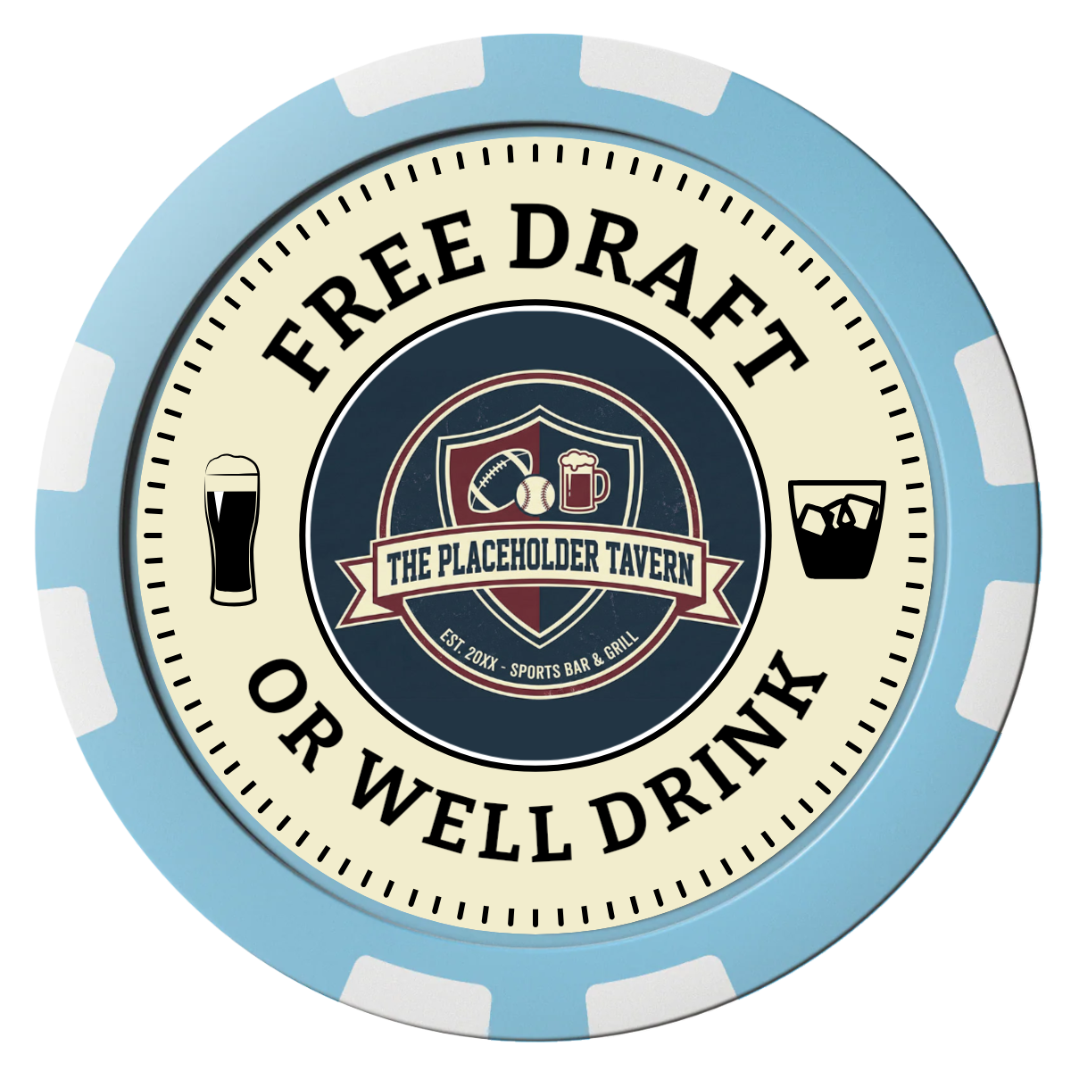 Beer Shop Composite Poker Chips - Light Blue / 8 Stripe - Front