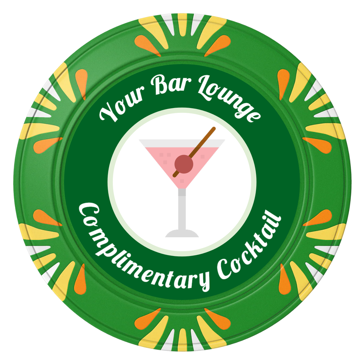 Fancy Drink Clay Poker Chips - Green / Macau / 40mm - Front