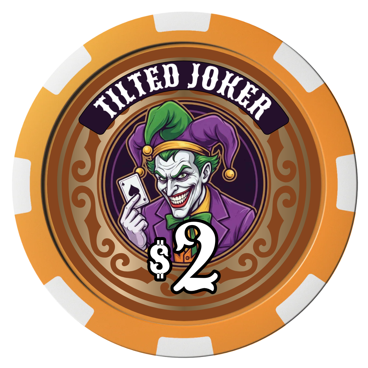 Tilted Joker Composite Poker Chips - Orange / 8 Spot - Front