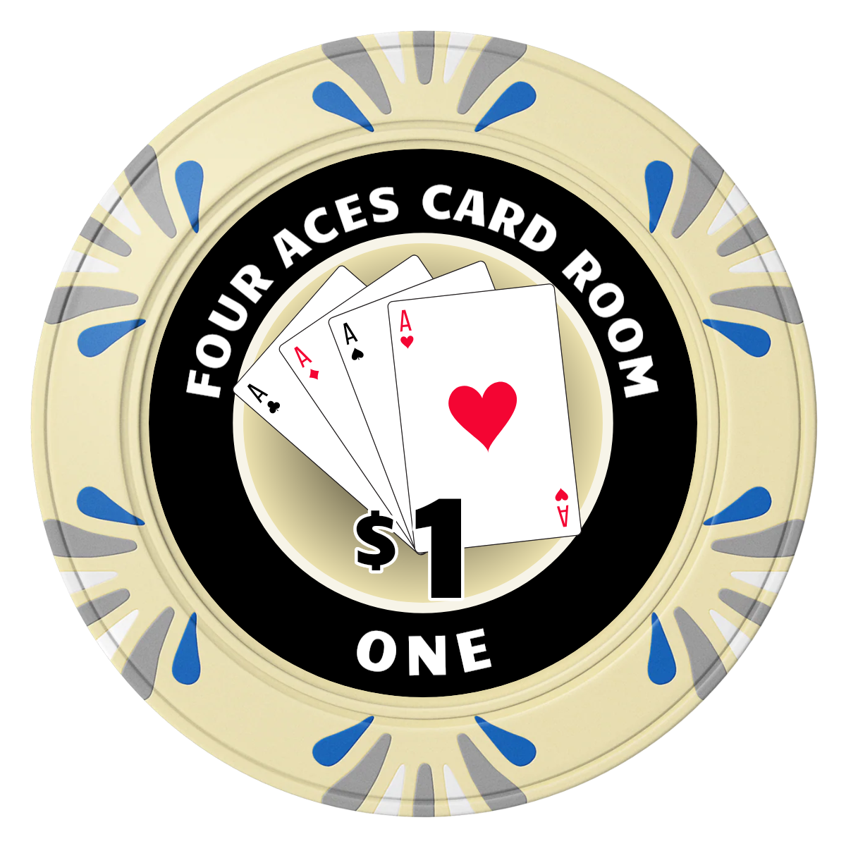 4 Aces Poker Room Clay Poker Chips - Ivory / Macau / 40mm - Front