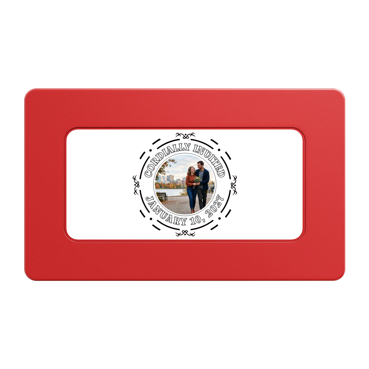 Save the Date Element Rectangular Poker Chip Plaques - Red - Front