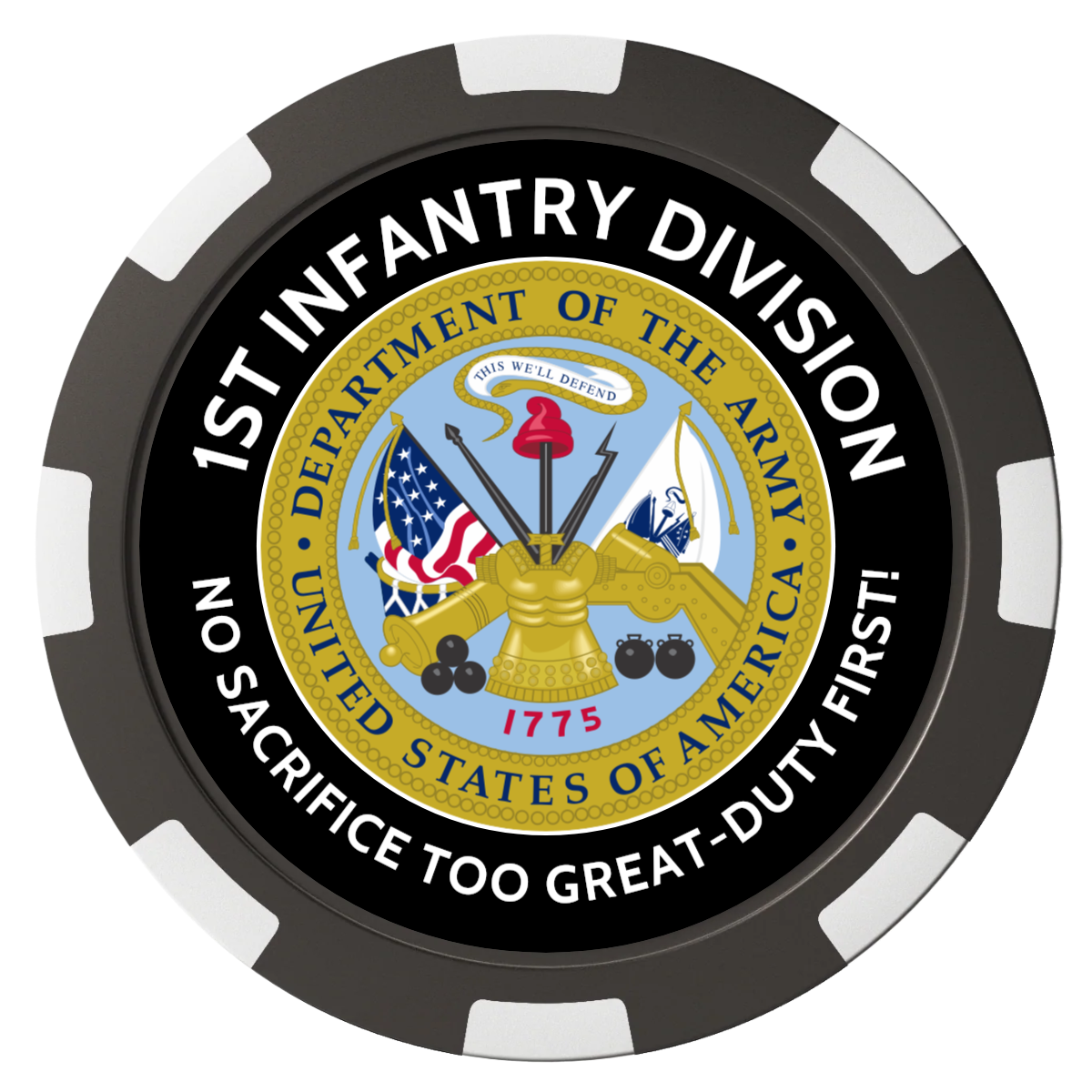 1st Infantry Division Composite Poker Chips - Black / 8 Spot - Back