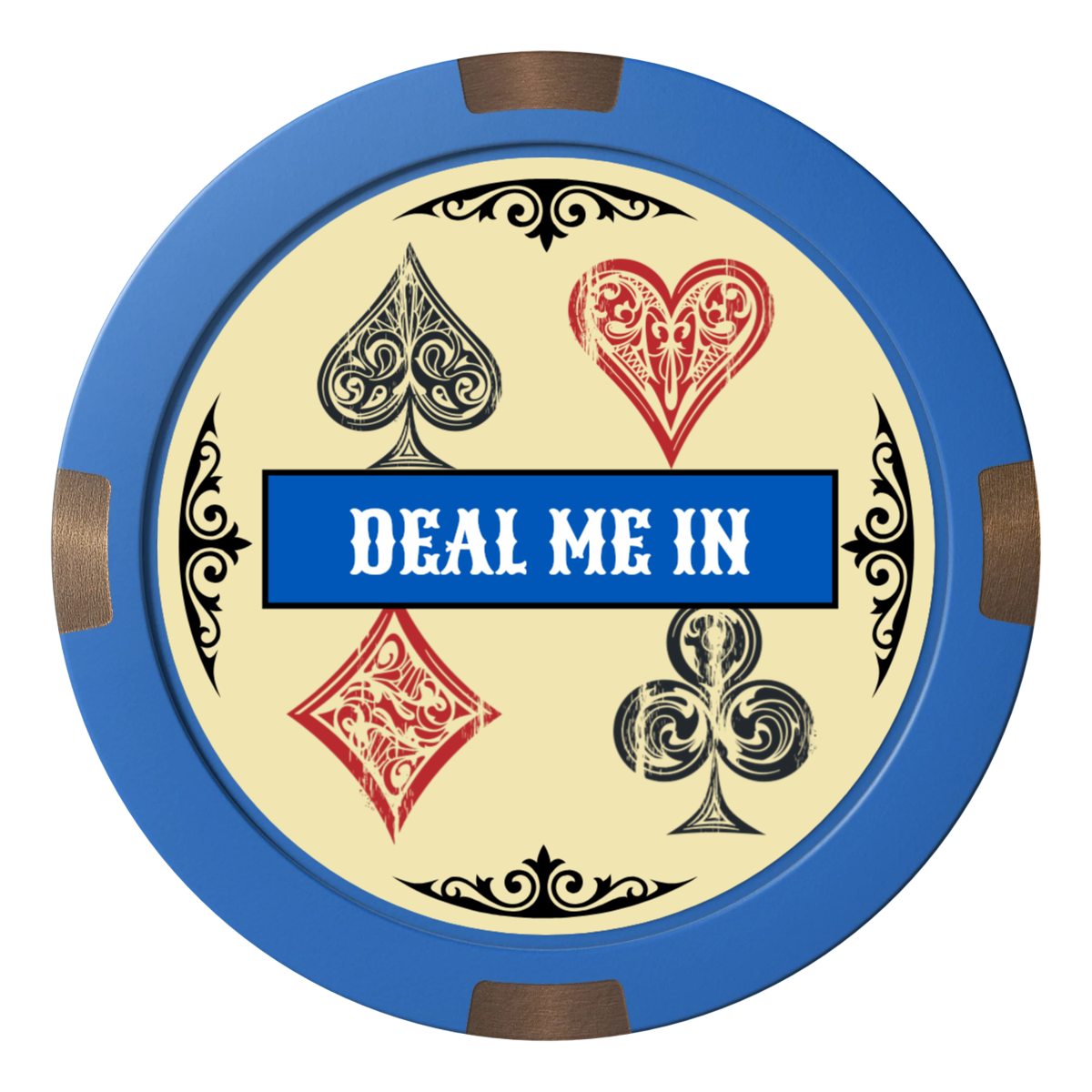 Vintage Four Suits Composite & Metal Hybrid Poker Card Protectors - Blue - Back