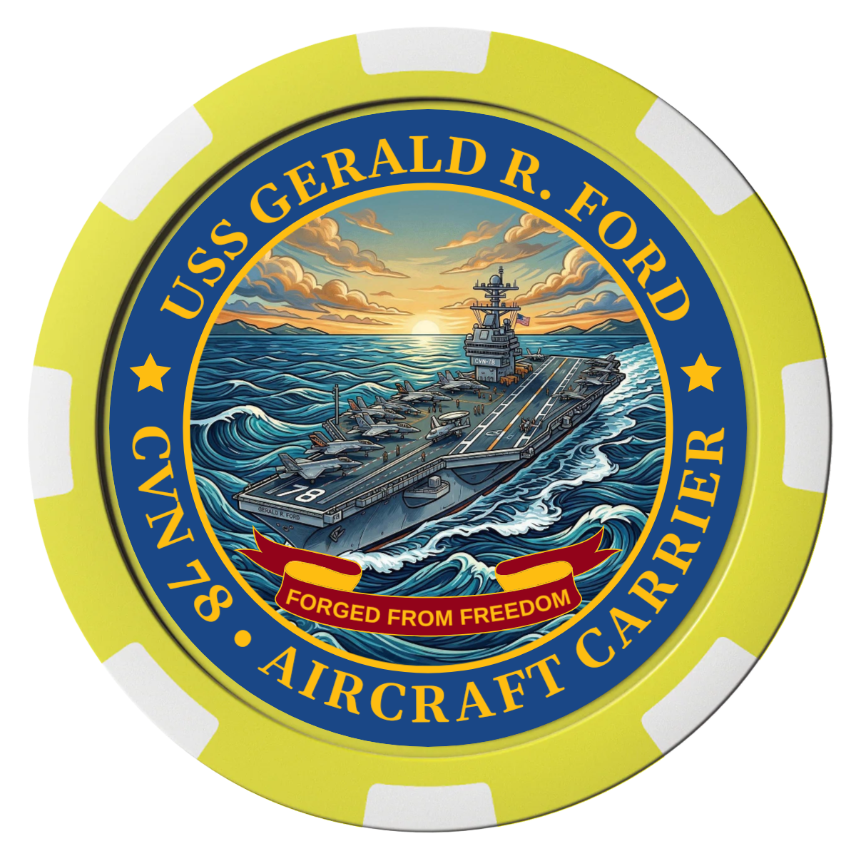 Navy USS Gerald Ford Composite Poker Chips - Yellow / 8 Spot - Front