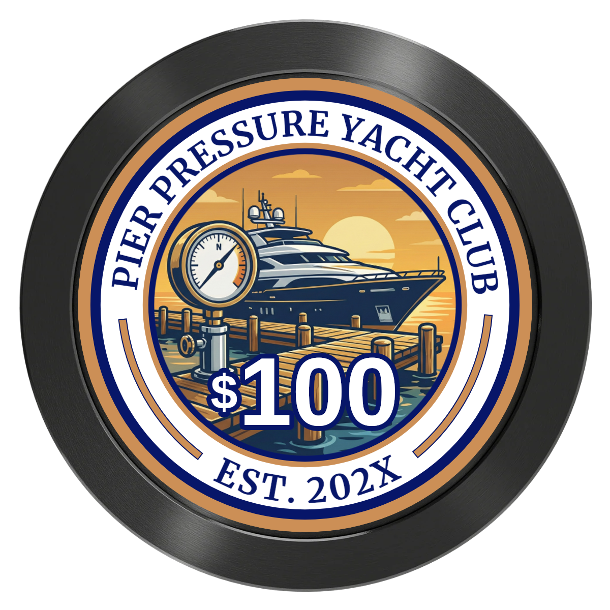 Anchor Down Card Room Aluminum Poker Chips - Black - Back