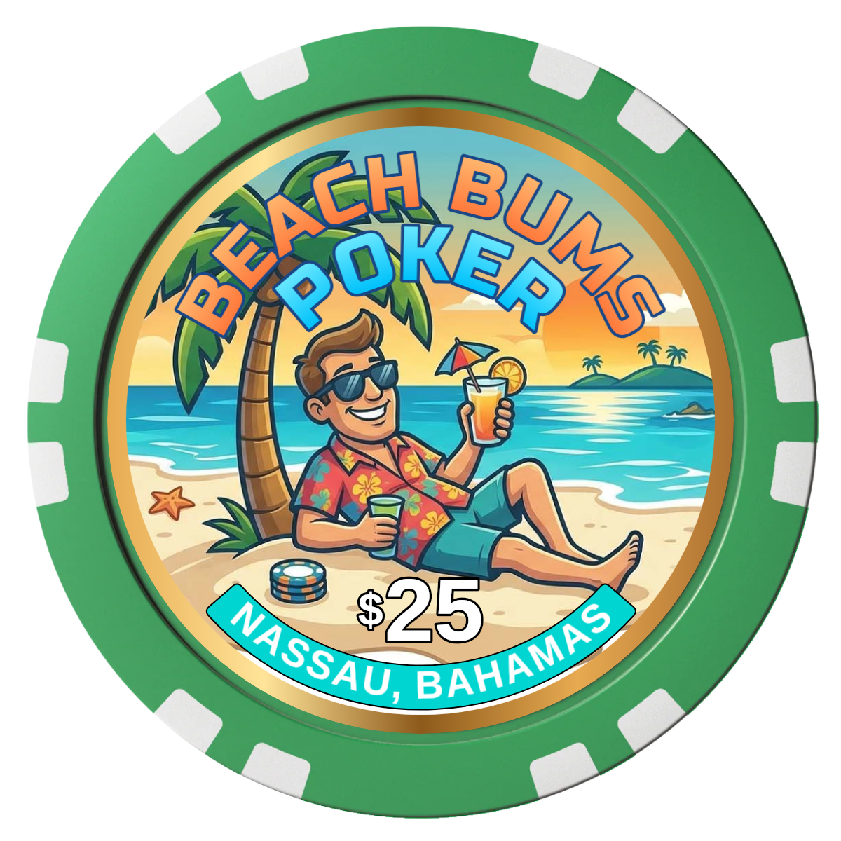 Sandy's Casino Composite Poker Chips - Green / Double Stripe - Front