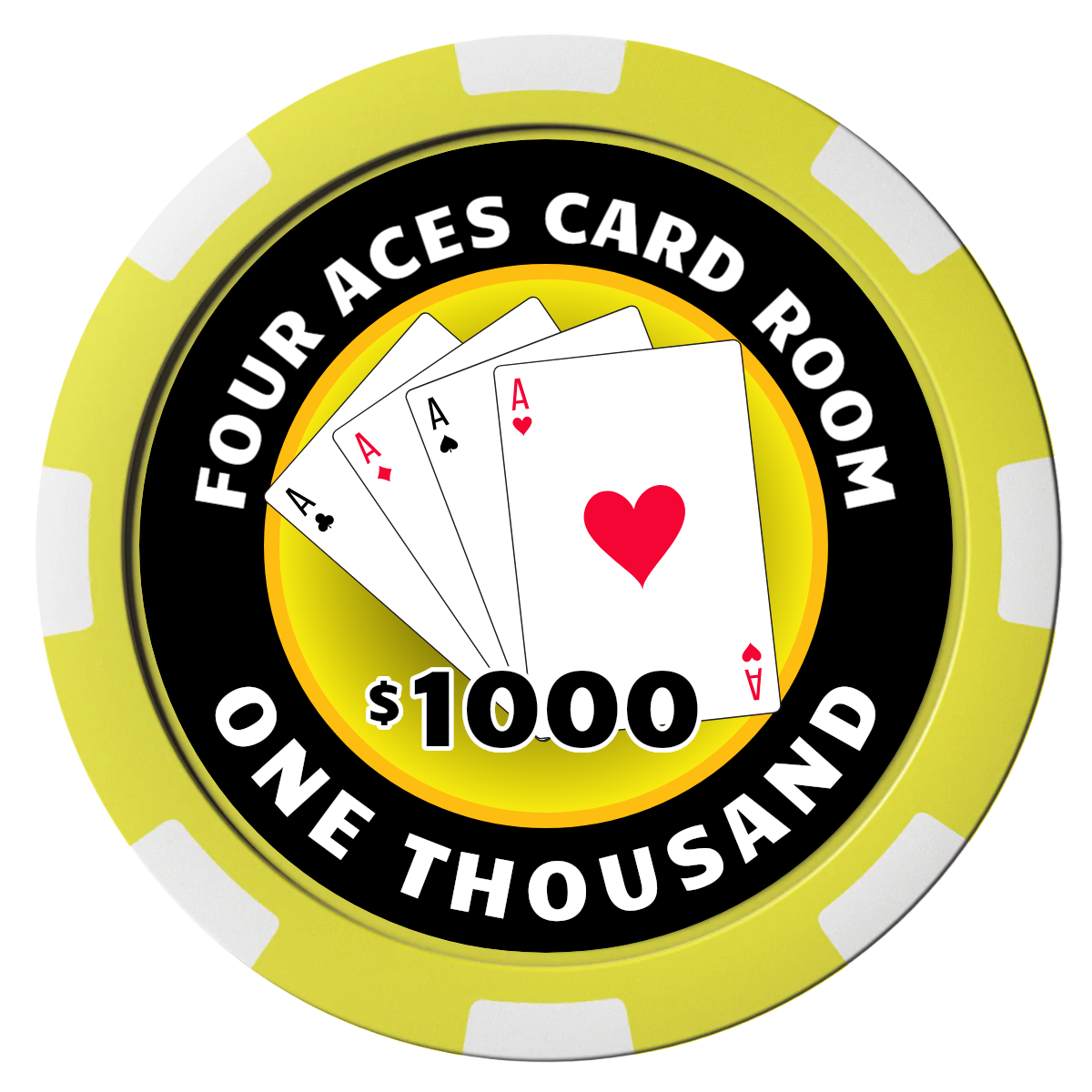 4 Aces Poker Room Composite Poker Chips - Yellow / 8 Stripe - Front