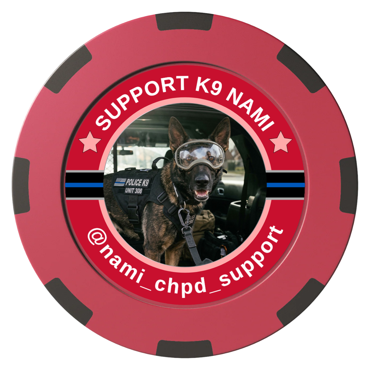 Police Department K9 #02 Clay Poker Chips - Red / 8 Spot (2 Tone) / 40mm - Front