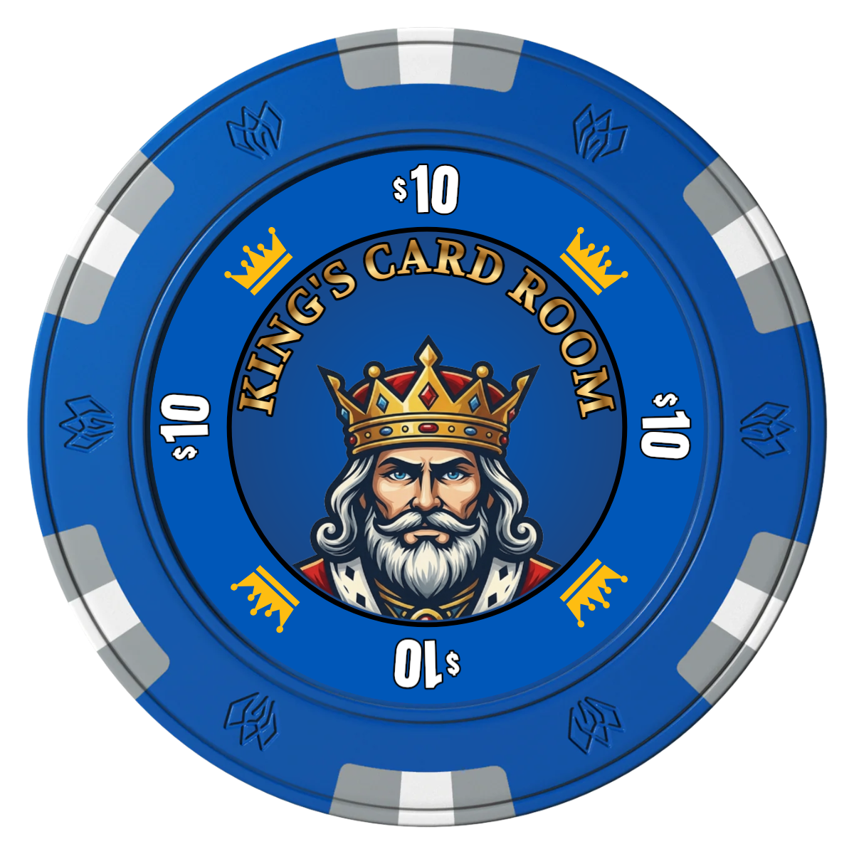 Kings Clay Poker Chips - Blue / 6 Spot Gem / 43mm - Front