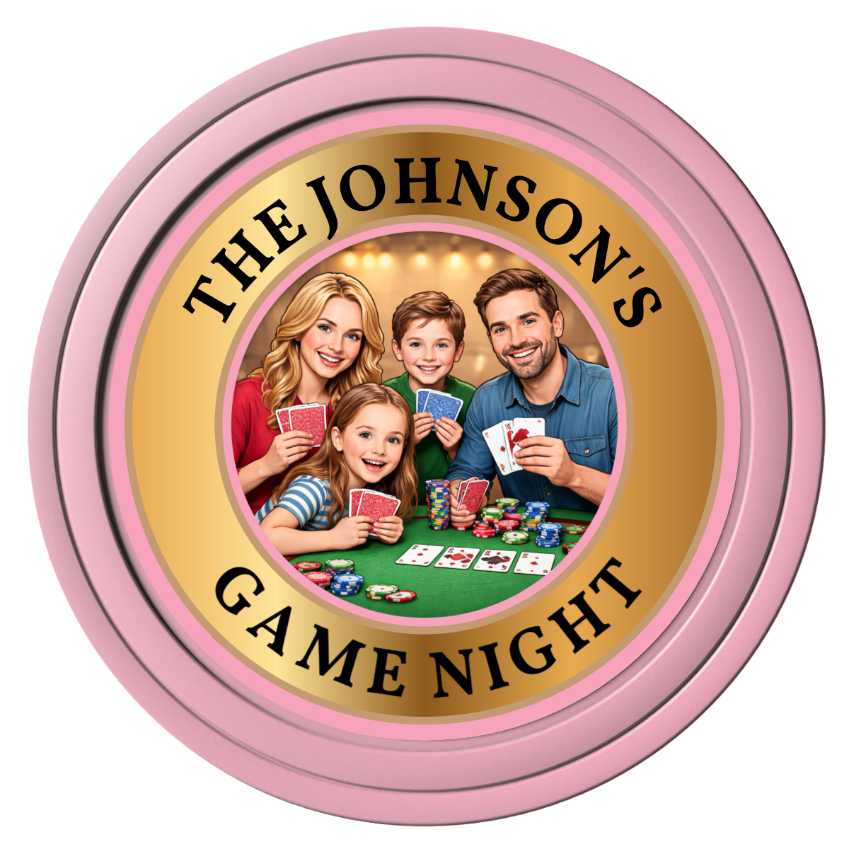 Family Game Night Composite Poker Chips - Pink / Solid - Front