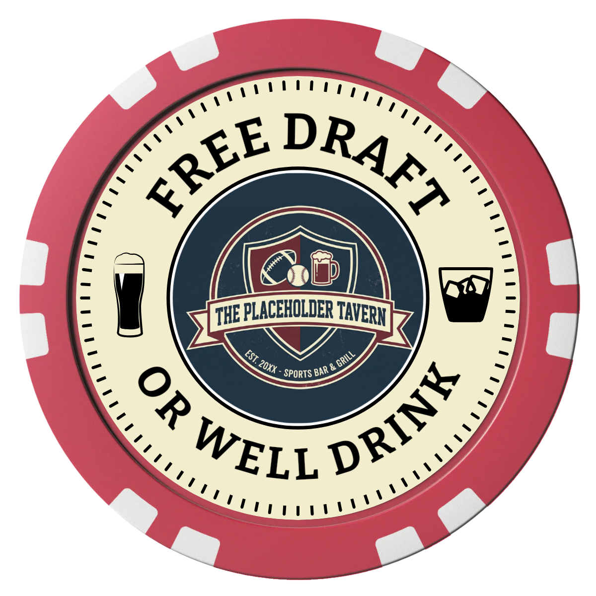 Beer Shop Composite Poker Chips - Red / Double Stripe - Front