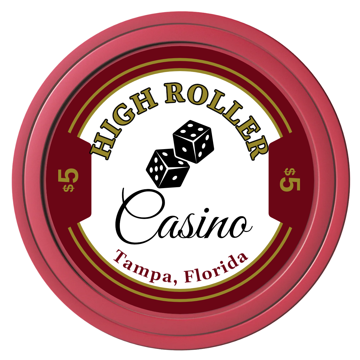 High Roller Casino Composite Poker Chips - Red / Solid - Front