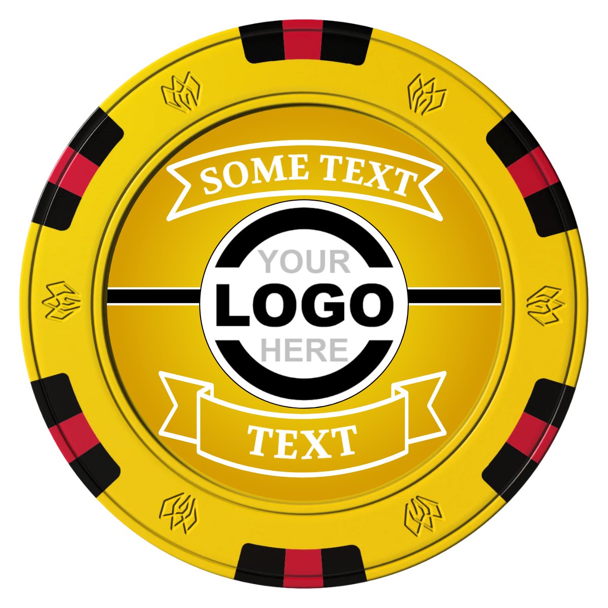 Double Banner Clay Poker Chips - Yellow / 6 Spot Gem / 43mm - Front