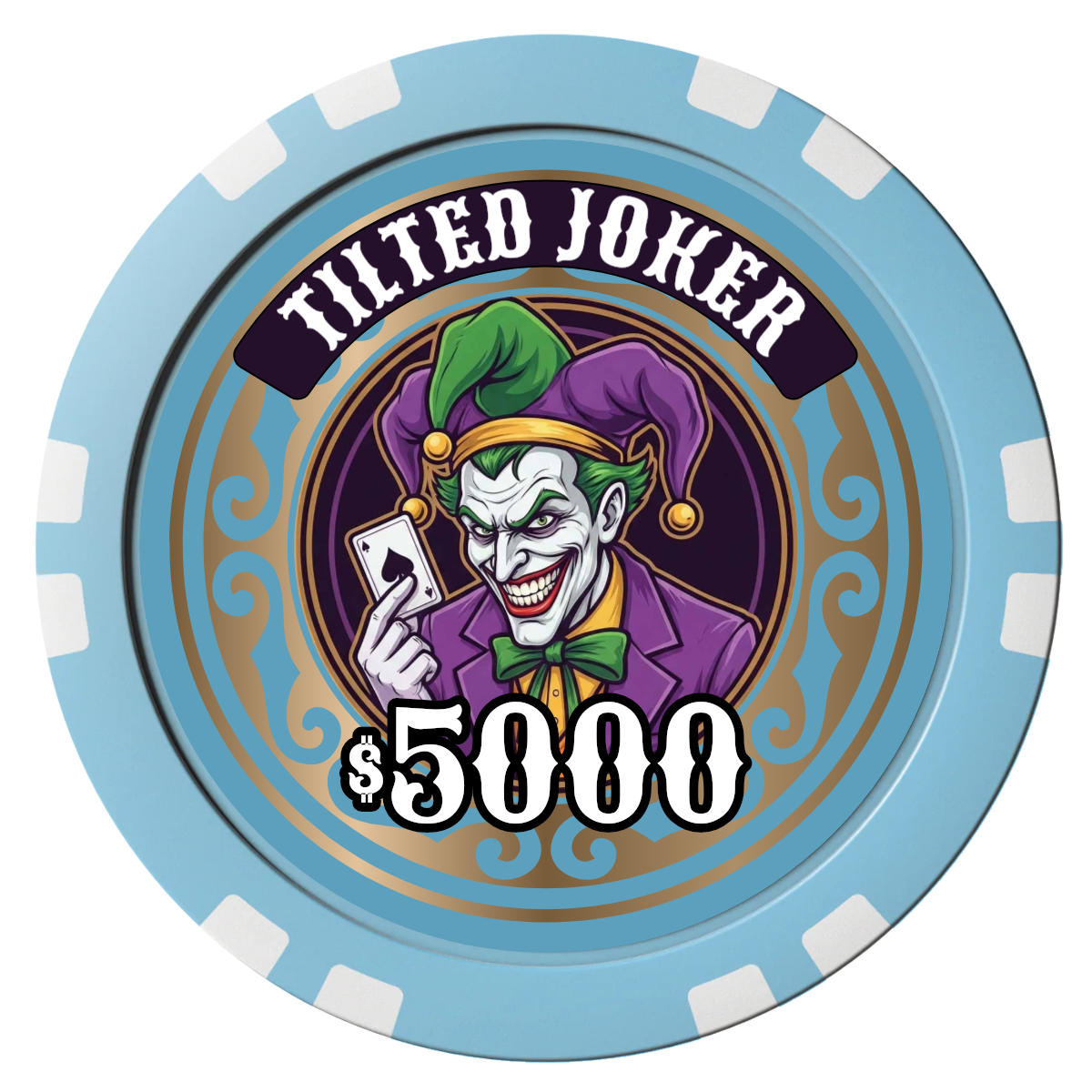 Tilted Joker Composite Poker Chips - Light Blue / Double Stripe - Front
