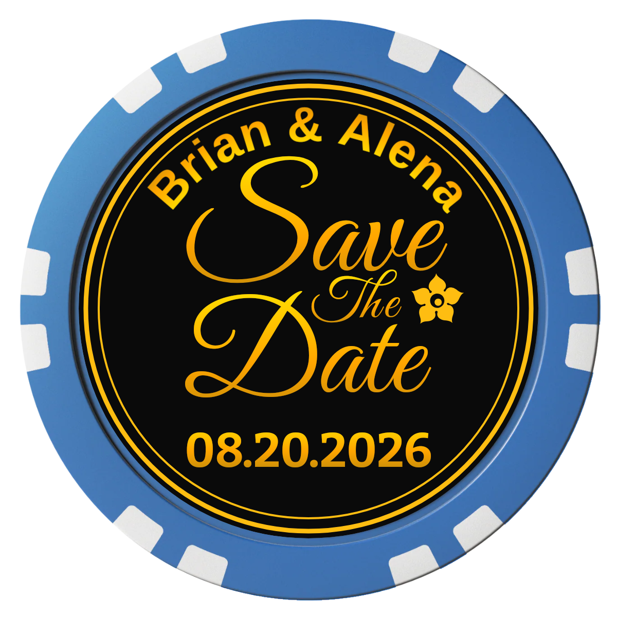 Save the Date Text Composite Poker Chips - Blue / Double Stripe - Front
