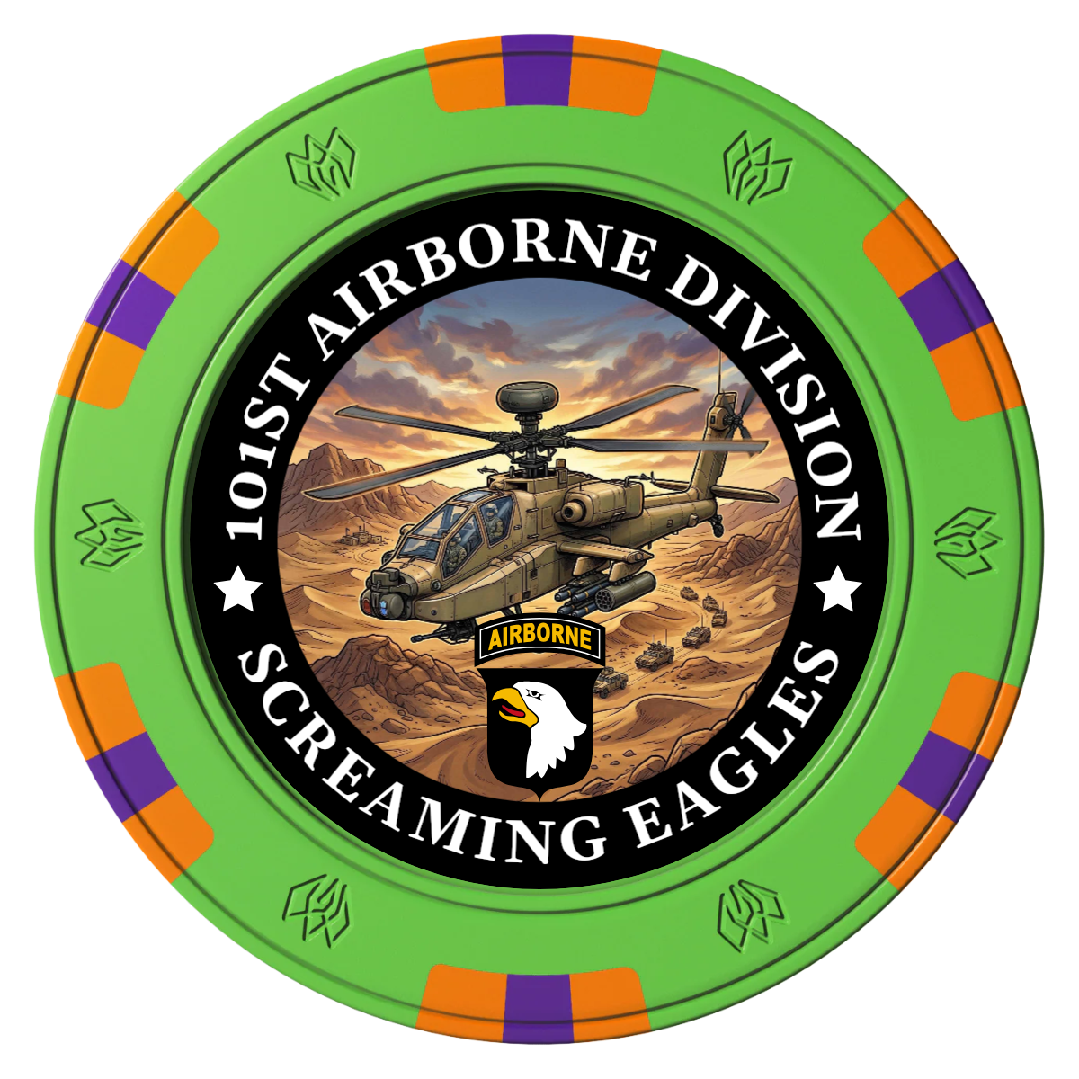 Army Airborne Clay Poker Chips - Green / 6 Spot Gem / 40mm - Front